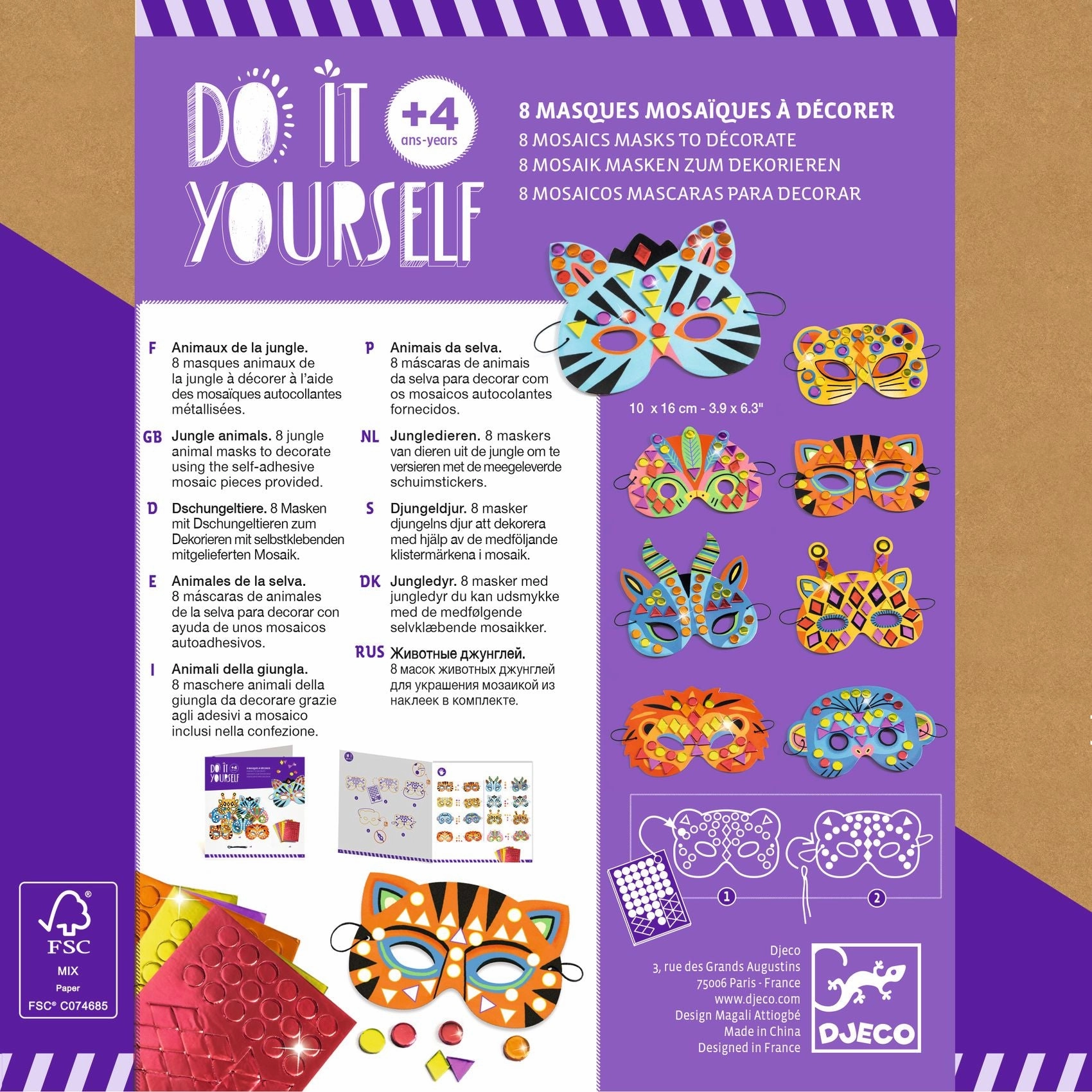 Djeco Do It Yourself Mosaic Jungle Animal Mask Craft Kit for Ages 4 