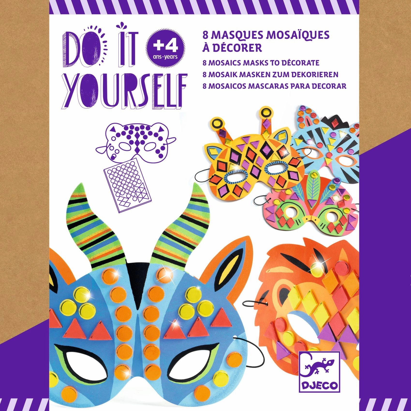 Djeco Do It Yourself Mosaic Jungle Animal Mask Craft Kit for Ages 4 