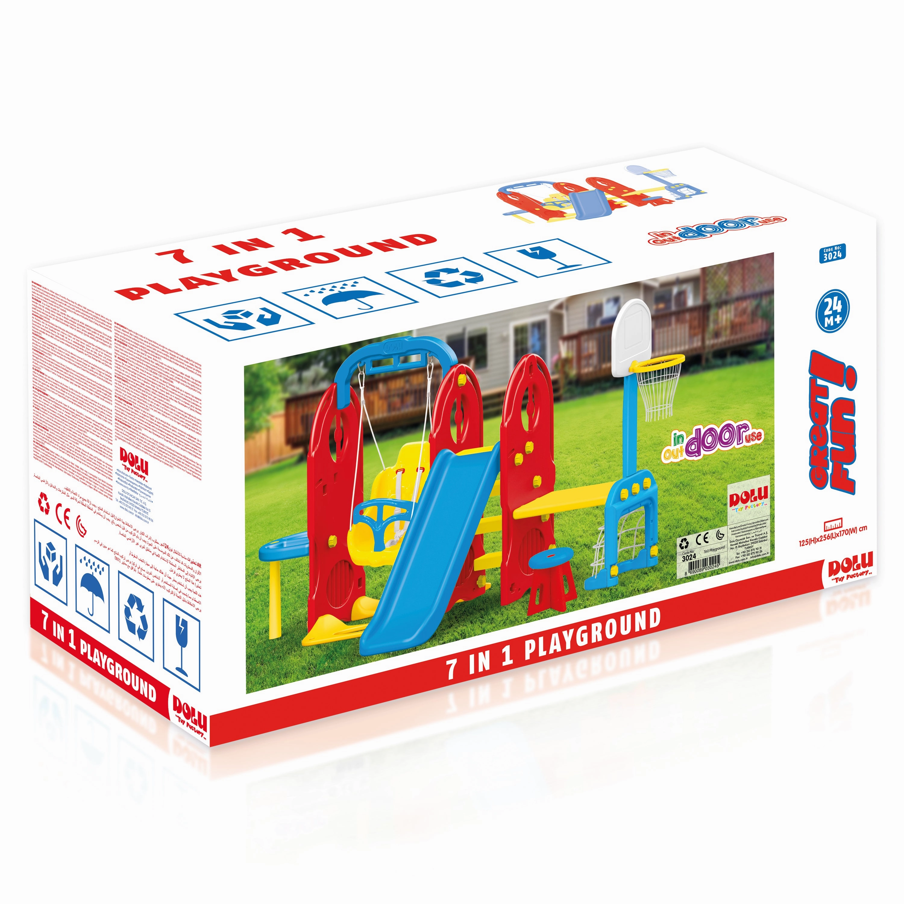 Dolu 7-in-1 Vibrant Playground Set with Swing, Slide & Sports Fun, Ages 2 