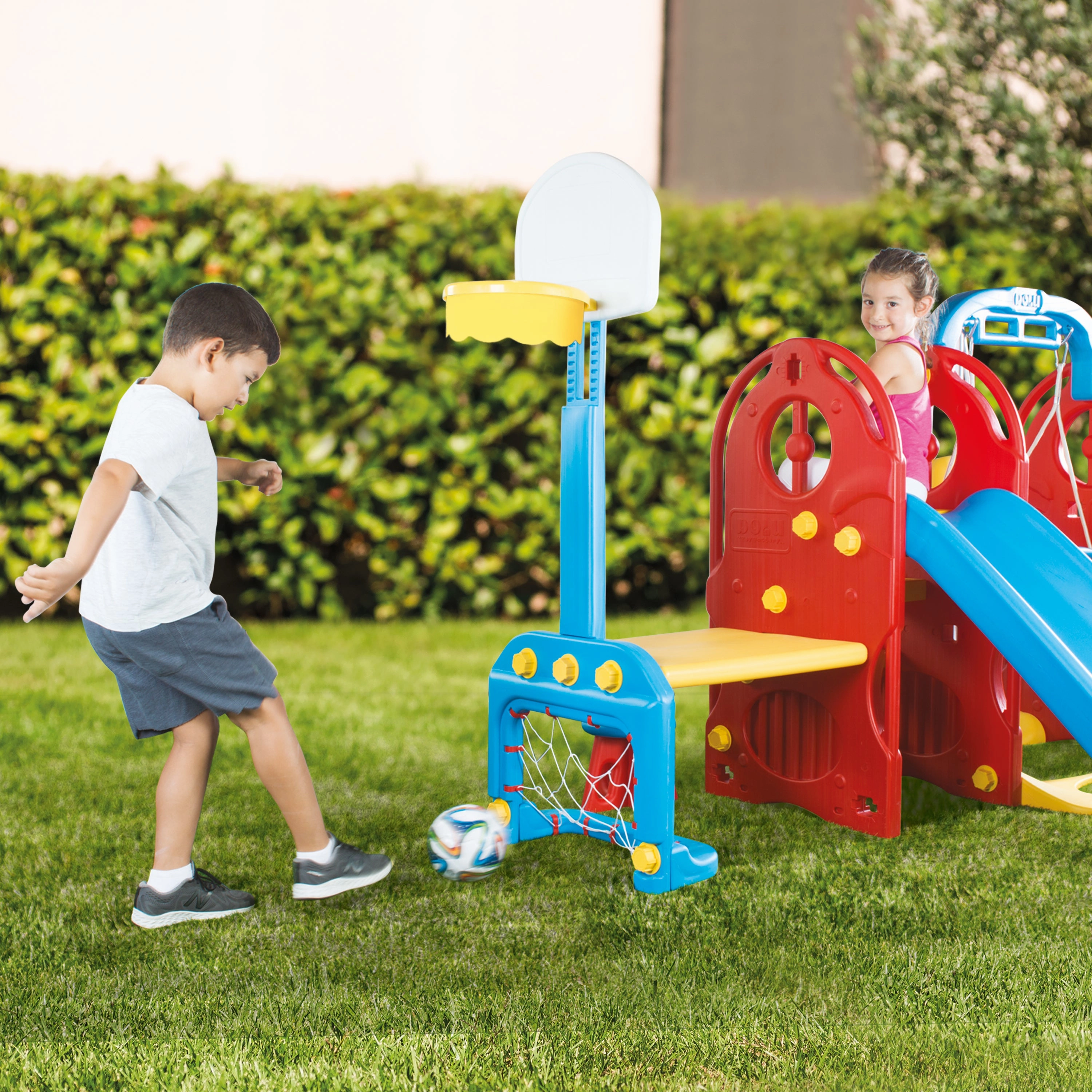 Dolu 7-in-1 Vibrant Playground Set with Swing, Slide & Sports Fun, Ages 2 