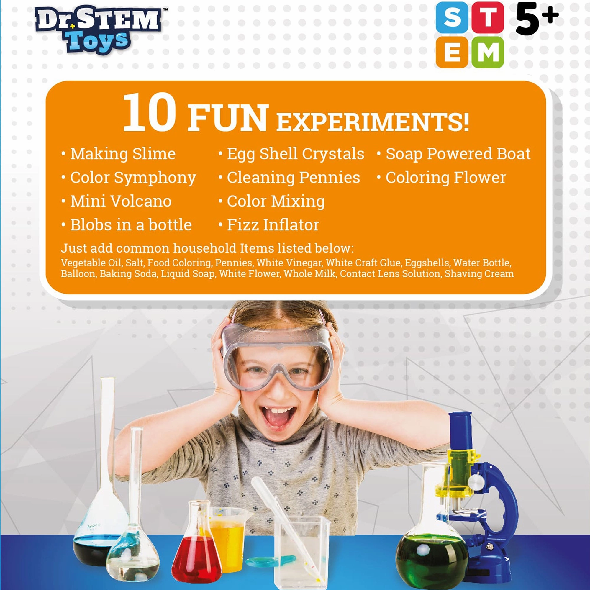 Dr. STEM Chemistry Adventure Set - 10 Experiment Kit for Kids Age 5 
