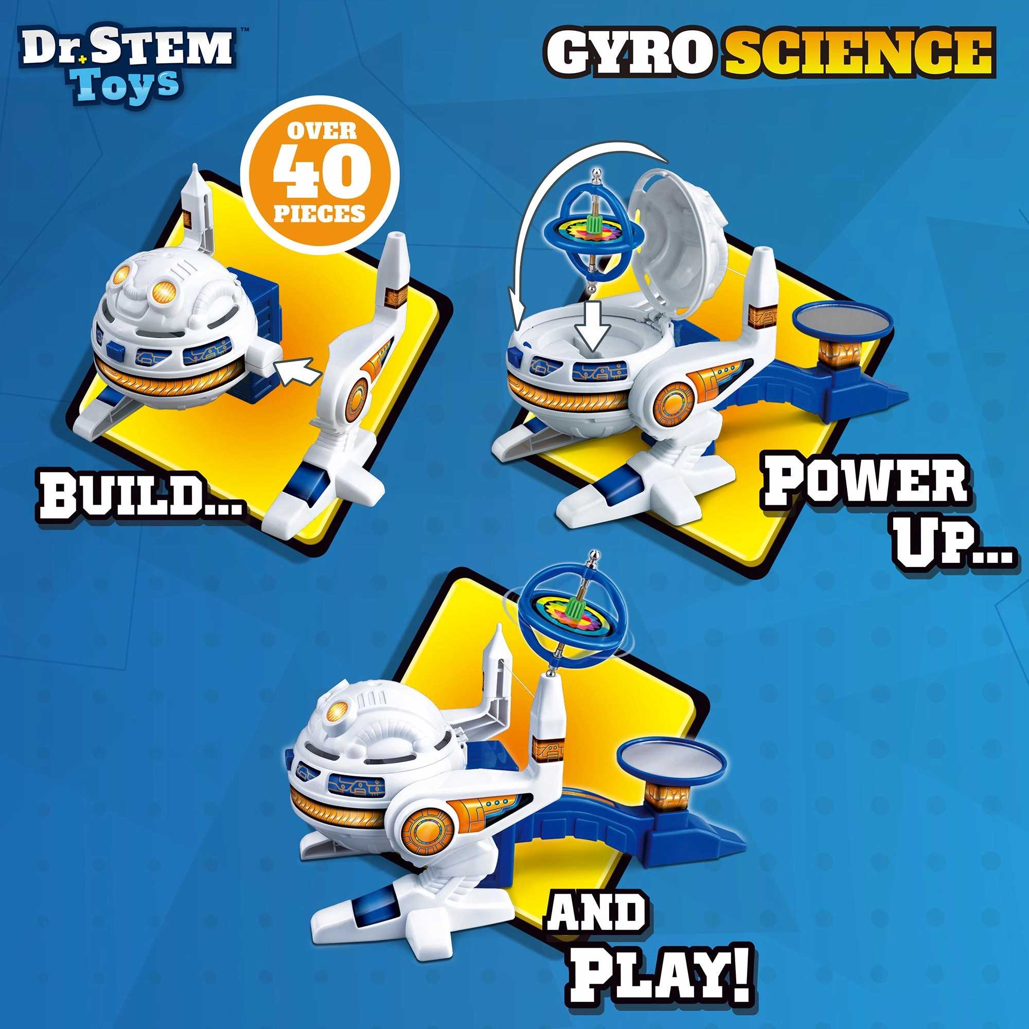 Dr. STEM Gyro Science 40-Piece Kit - Gyroscope Stunts & Auto Spin for Kids 8 