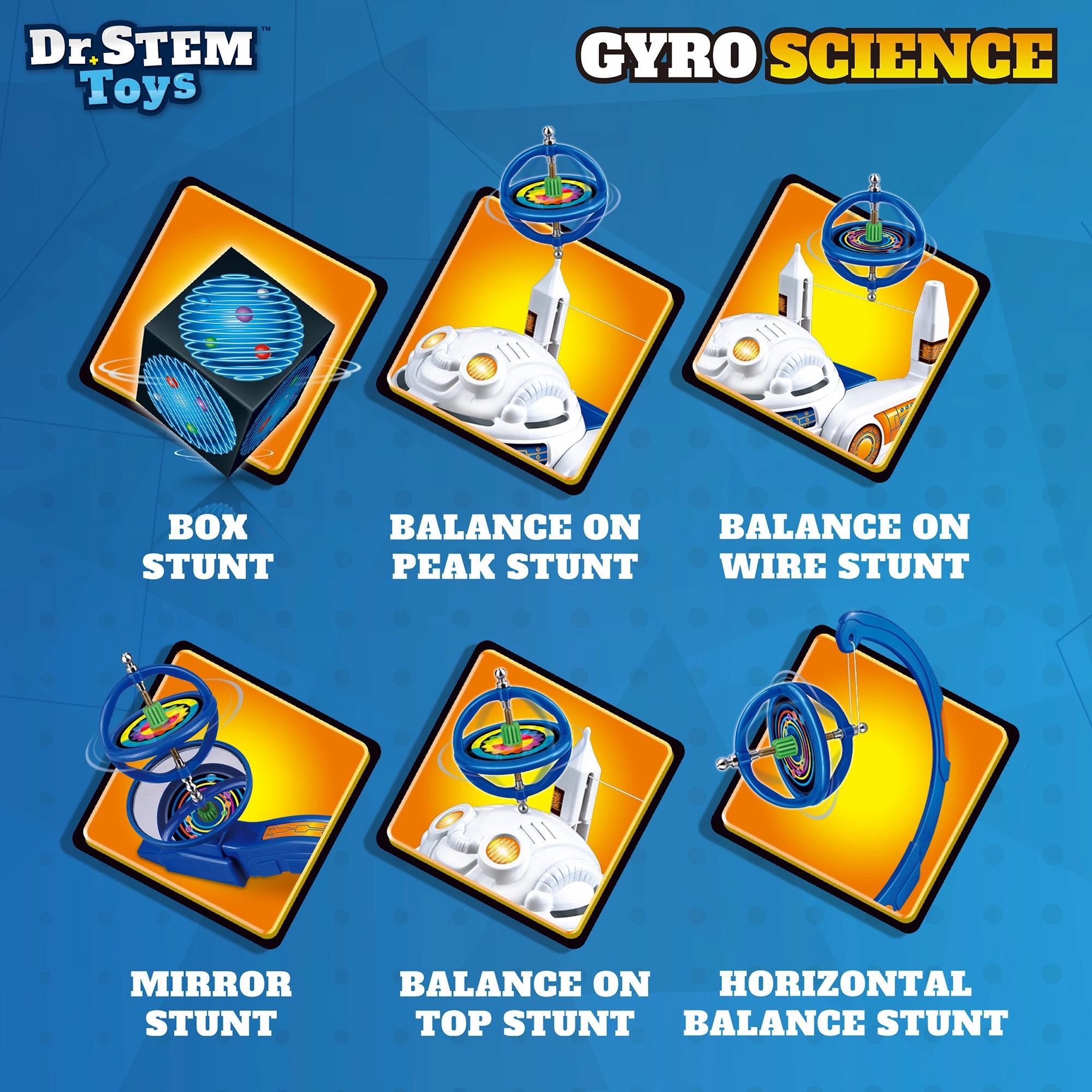 Dr. STEM Gyro Science 40-Piece Kit - Gyroscope Stunts & Auto Spin for Kids 8 