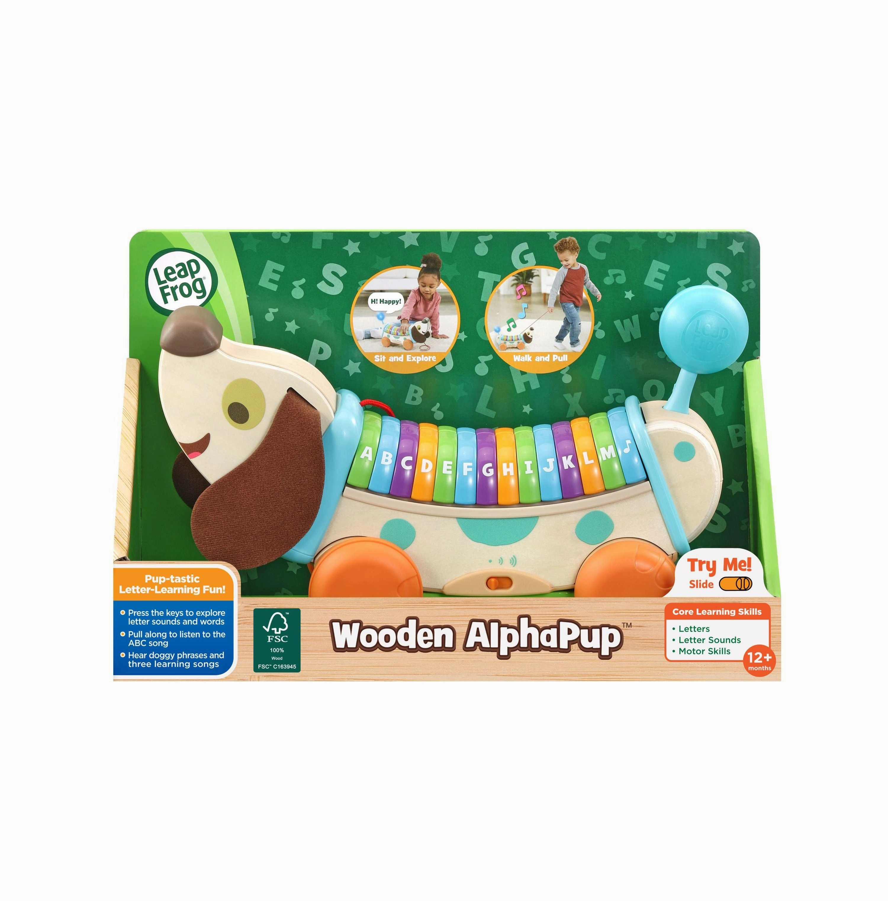 Eco-Friendly Wooden AlphaPup Interactive Learning Toy - Colorful Design