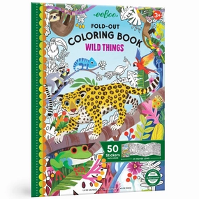 eeBoo Wild Things Fold-Out Coloring Mural Book with 50 Shiny Stickers
