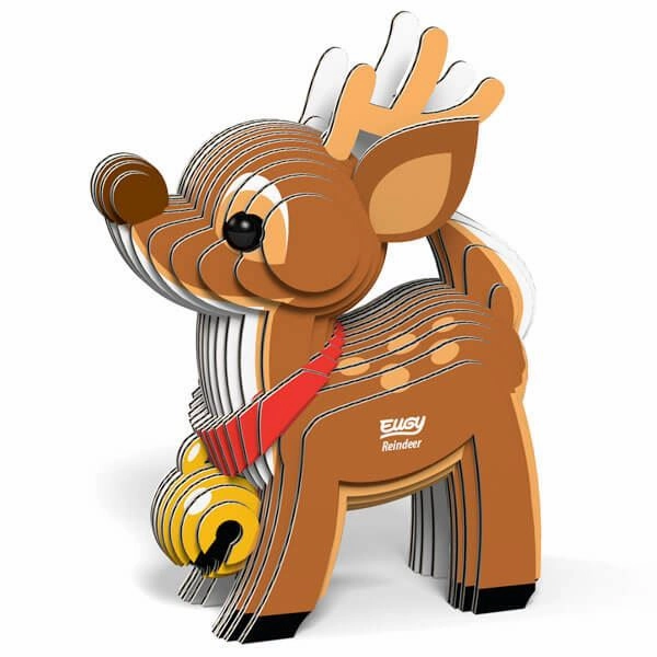 Eugy 3D Christmas Reindeer Cardboard Craft Kit for Children Age 6 & Up