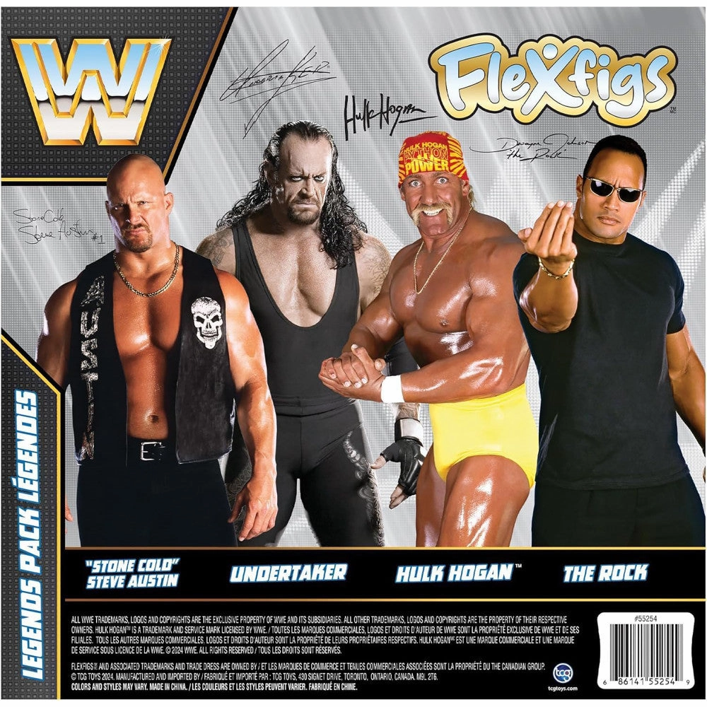 FleXfigs WWE Legends 4-7 inch Articulated Action Figures - The Rock, Hulk Hogan, Stone Cold, Undertaker