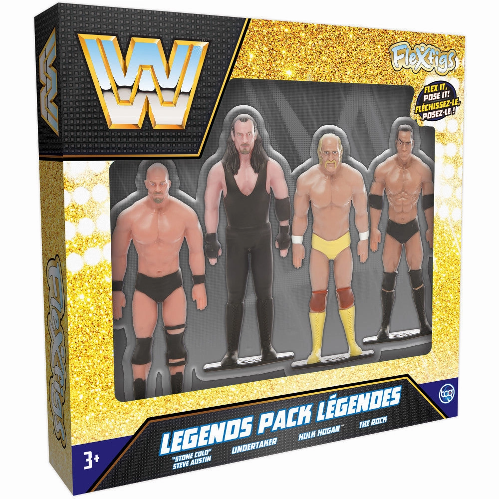 FleXfigs WWE Legends 4-7 inch Articulated Action Figures - The Rock, Hulk Hogan, Stone Cold, Undertaker