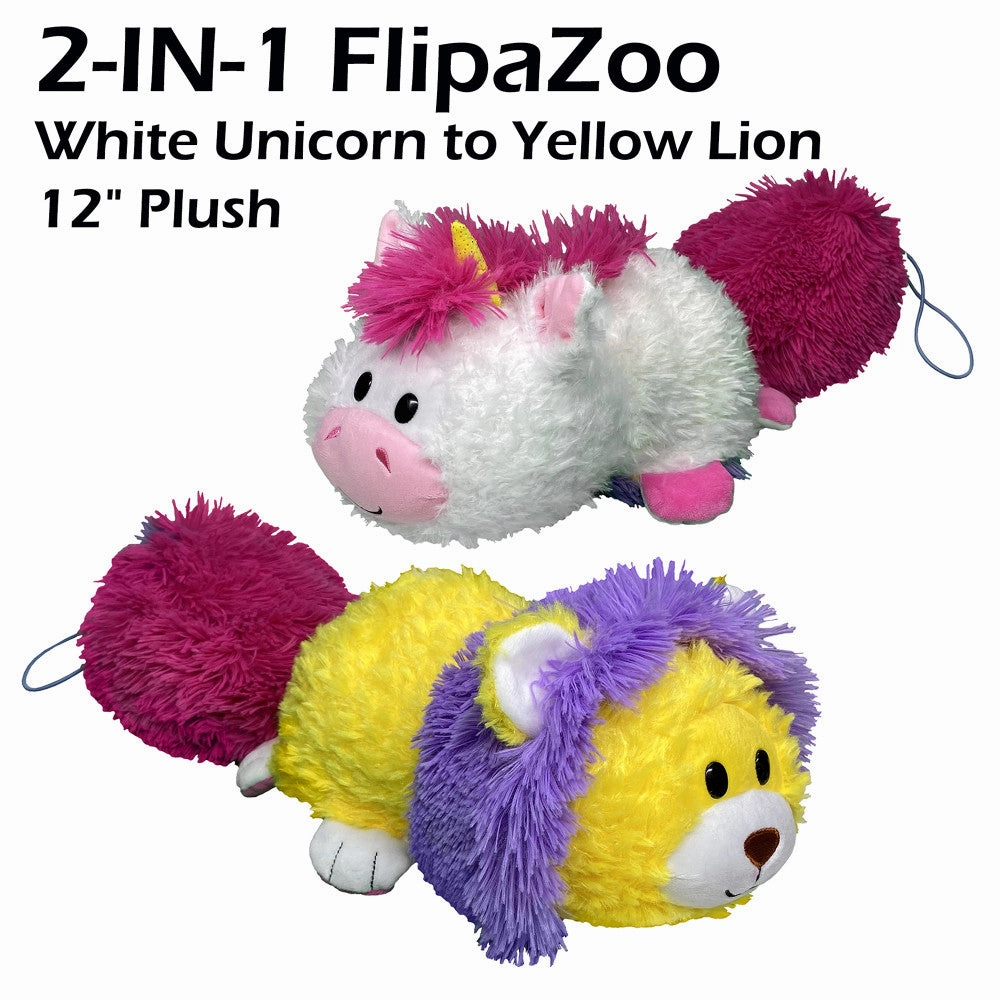 FlipaZoo Magic Tails 2-in-1 Plush - White Unicorn to Yellow Lion