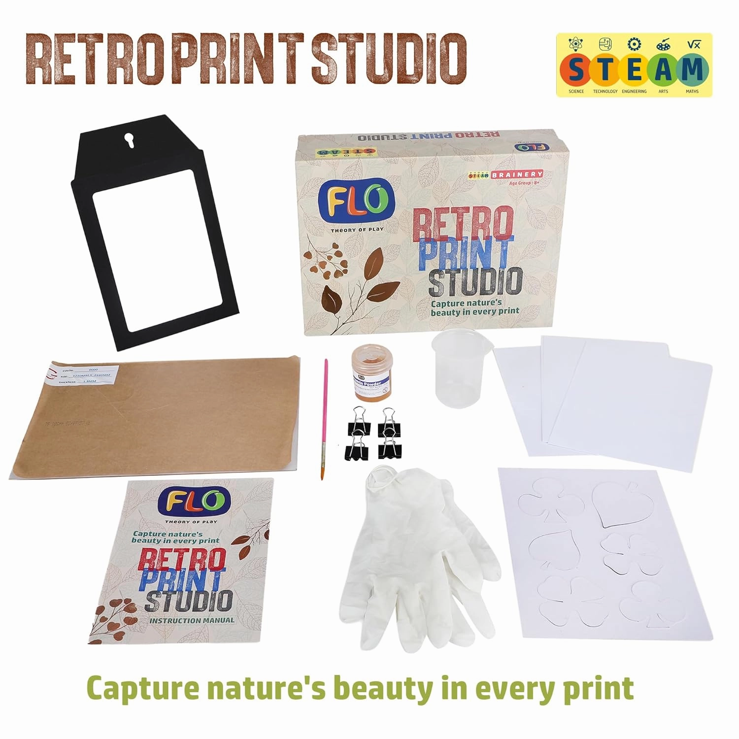 FLO Toys Retro Print Studio Create Beautiful NatureS Prints Of Leaves And Floral Patterns For Kids Ages 8 