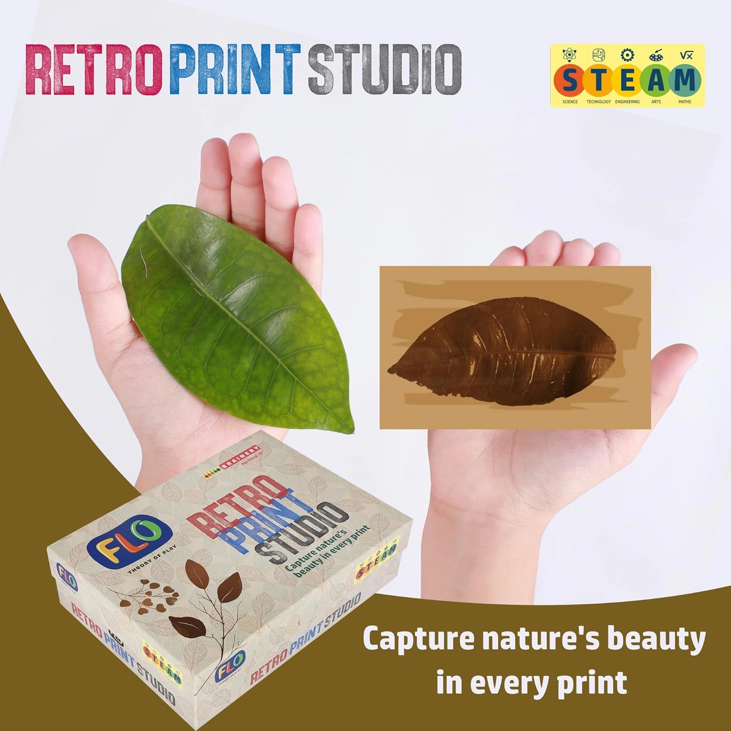 FLO Toys Retro Print Studio Create Beautiful NatureS Prints Of Leaves And Floral Patterns For Kids Ages 8 