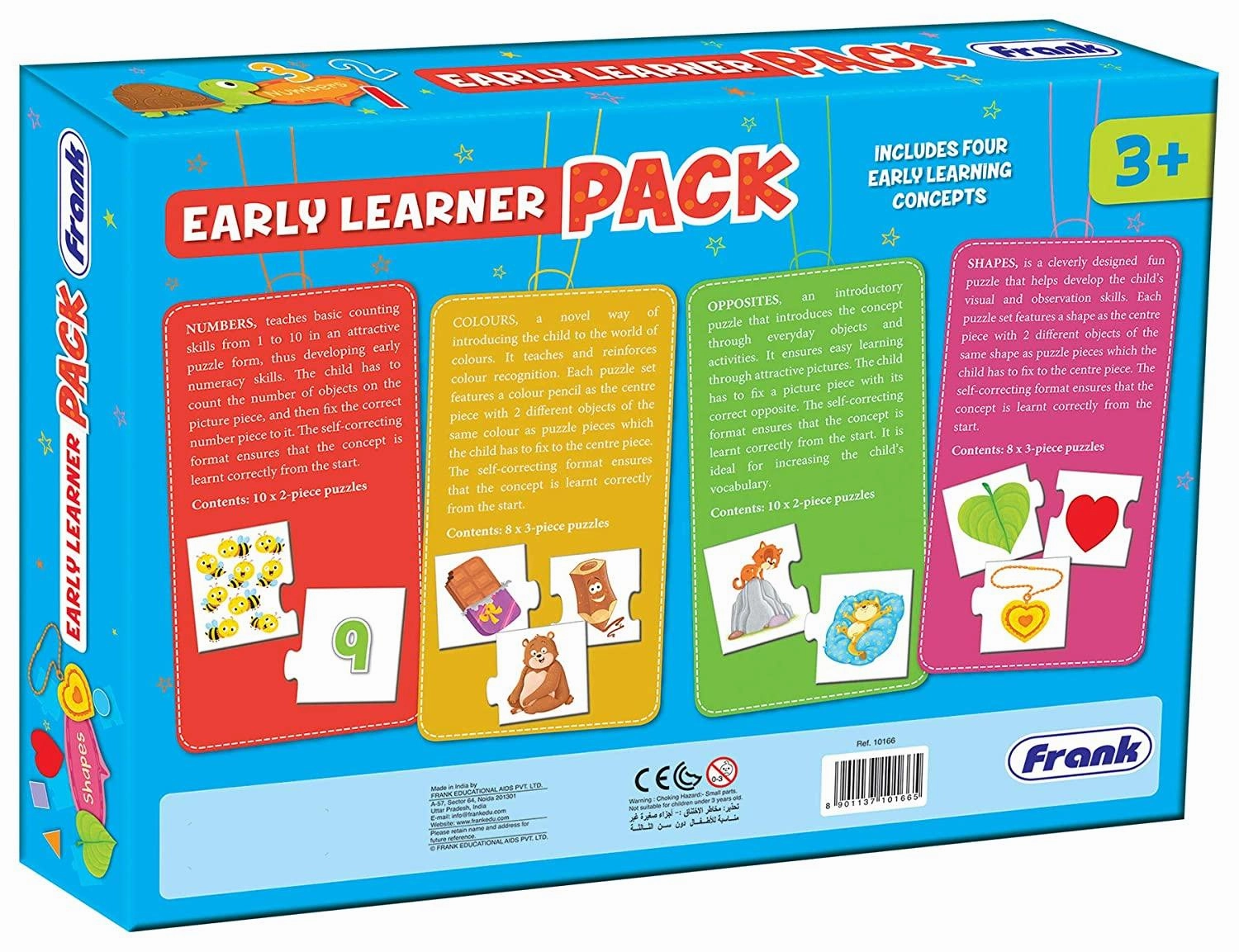 Frank Early Learner Pack 88 Pieces, 20 2-Piece and 16 3-Piece Self-Correcting Puzzles for Ages 3 & Above