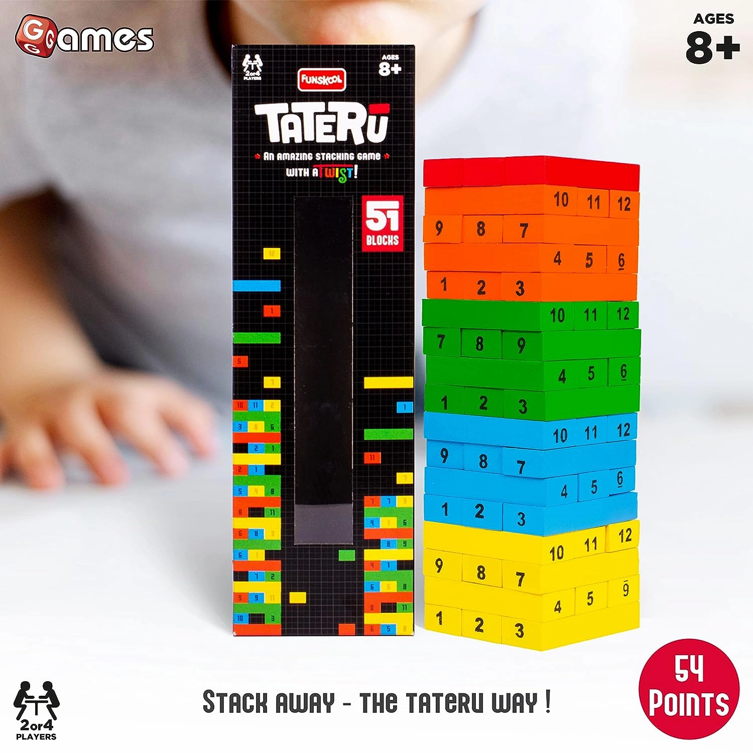 Funskool Games TATERU Hardwood Blocks, Stacking Tower, Strategy Game for 2 or 4 Players Ages 8 Years and Above