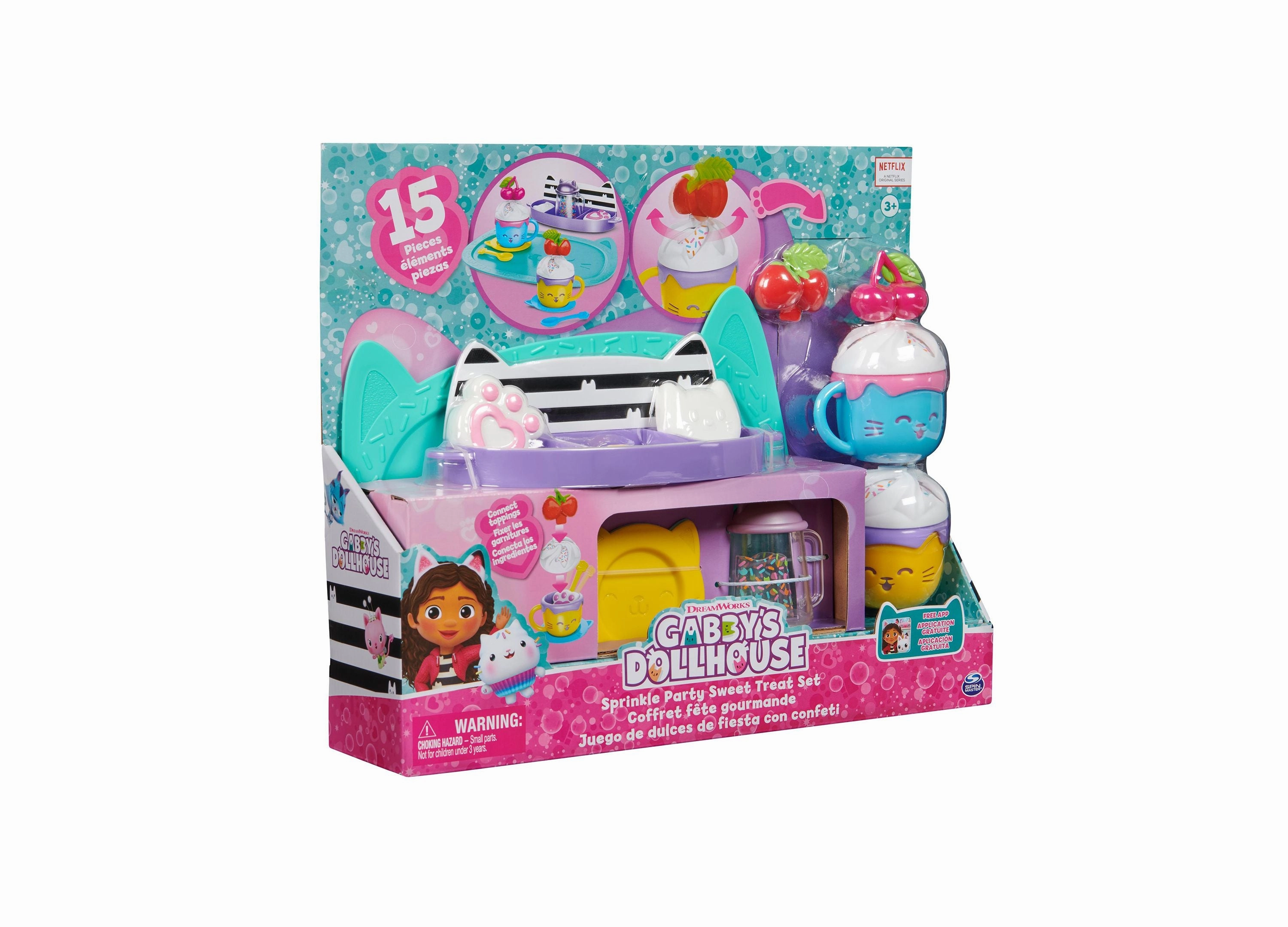 Gabby's Dollhouse 15-Piece Hot Cocoa Party Playset with Rotatable Whip Cream Feature