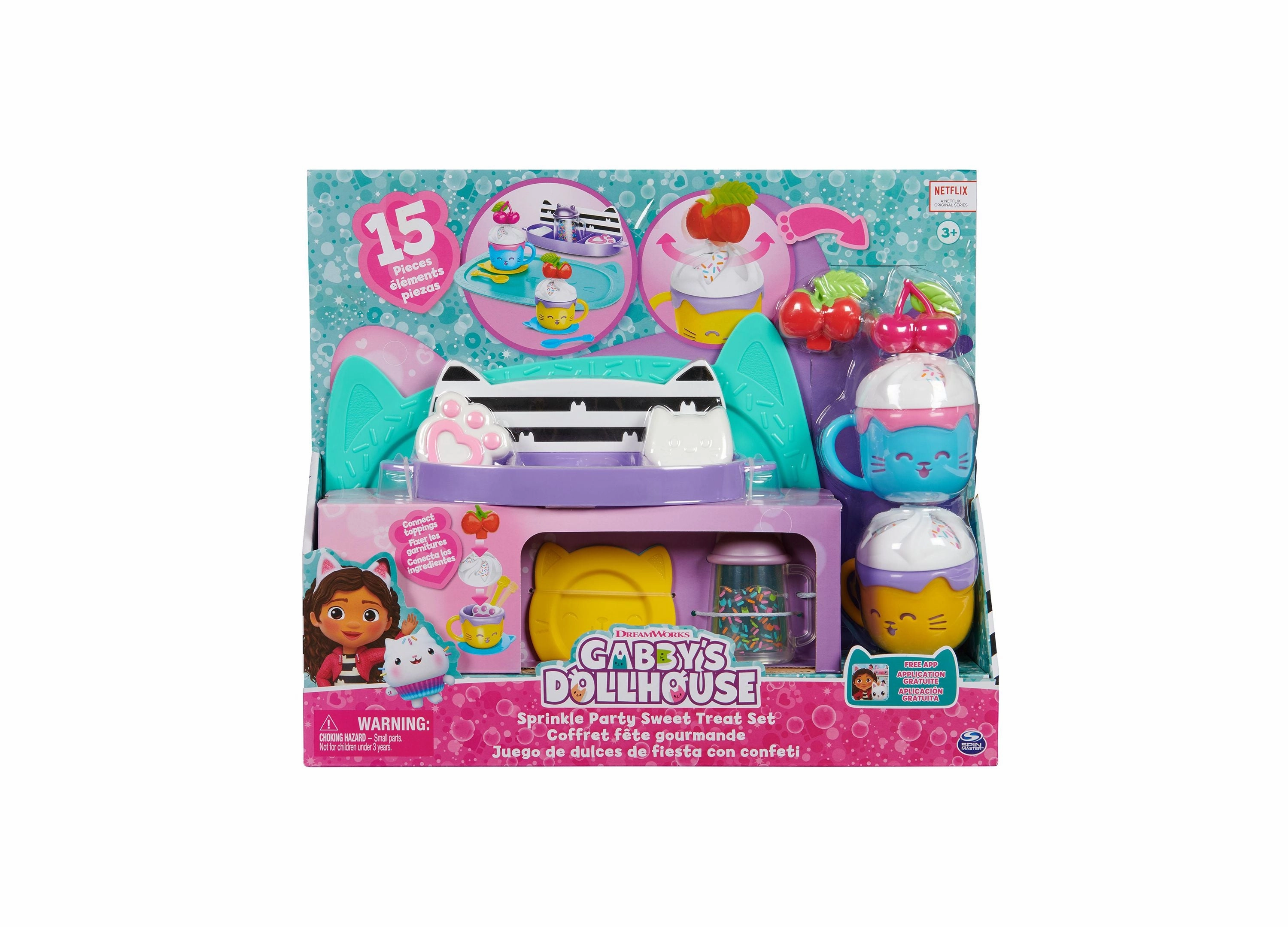 Gabby's Dollhouse 15-Piece Hot Cocoa Party Playset with Rotatable Whip Cream Feature