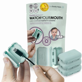 Geddy's Mom Watch Your Mouth - Baby Proofing USB Charger Cover - Dusty Aqua 3 Pack
