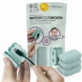 Geddy's Mom Watch Your Mouth - Baby Proofing USB Charger Cover - Dusty Aqua 3 Pack