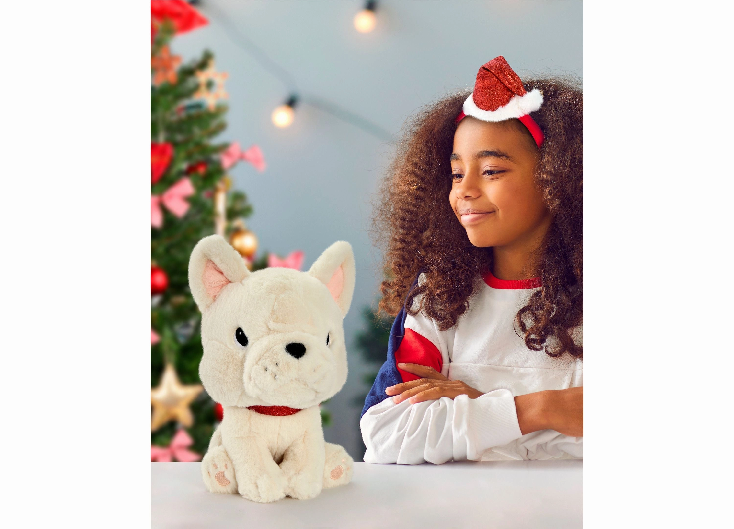 Geoffrey's Toy Box 10 inch French Bulldog Plush with Christmas Hat