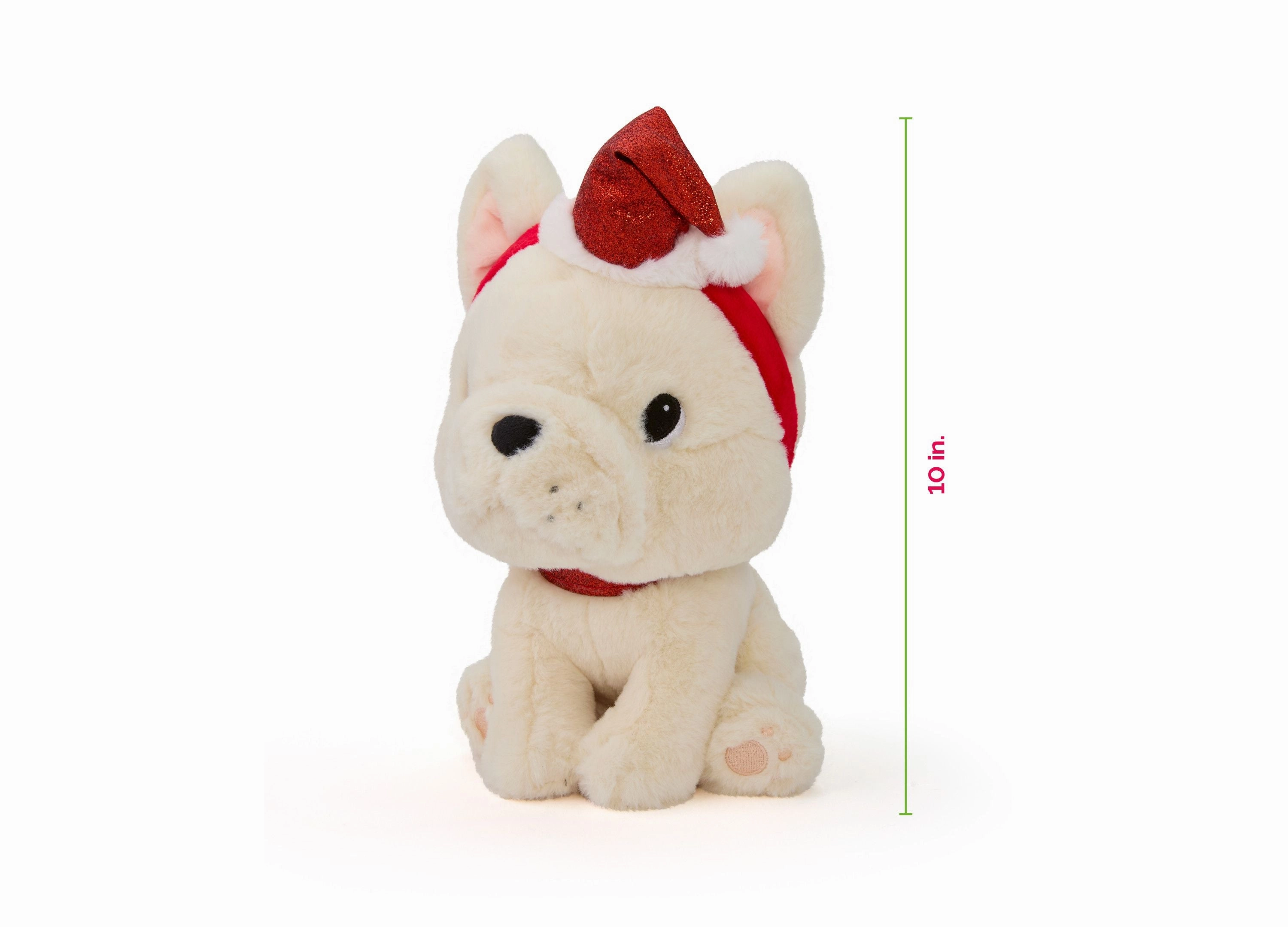 Geoffrey's Toy Box 10 inch French Bulldog Plush with Christmas Hat