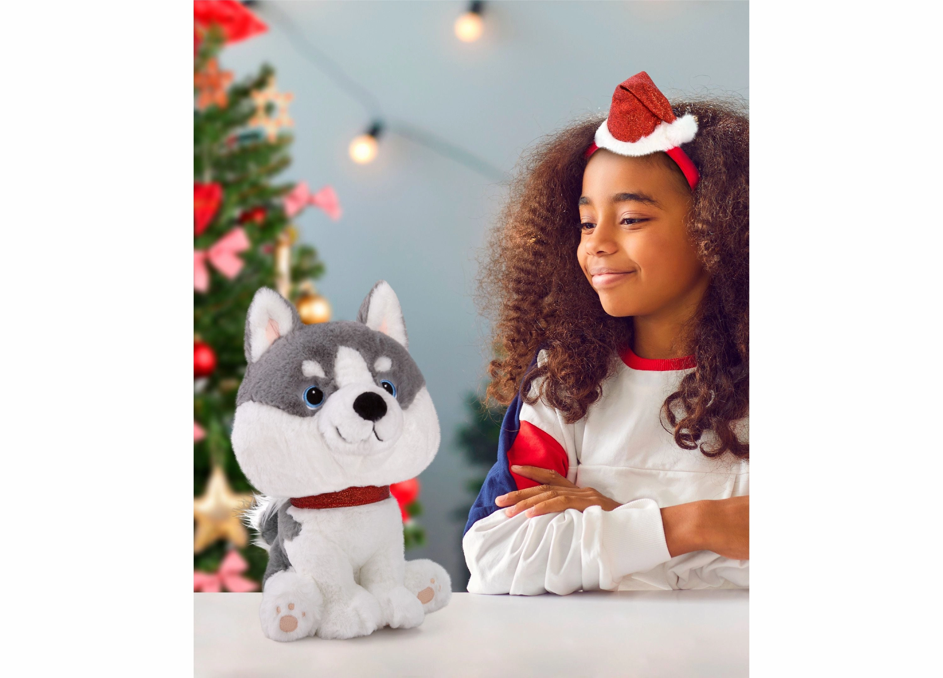 Geoffrey's Toy Box 10 Inch Husky Plush with Festive Christmas Hat