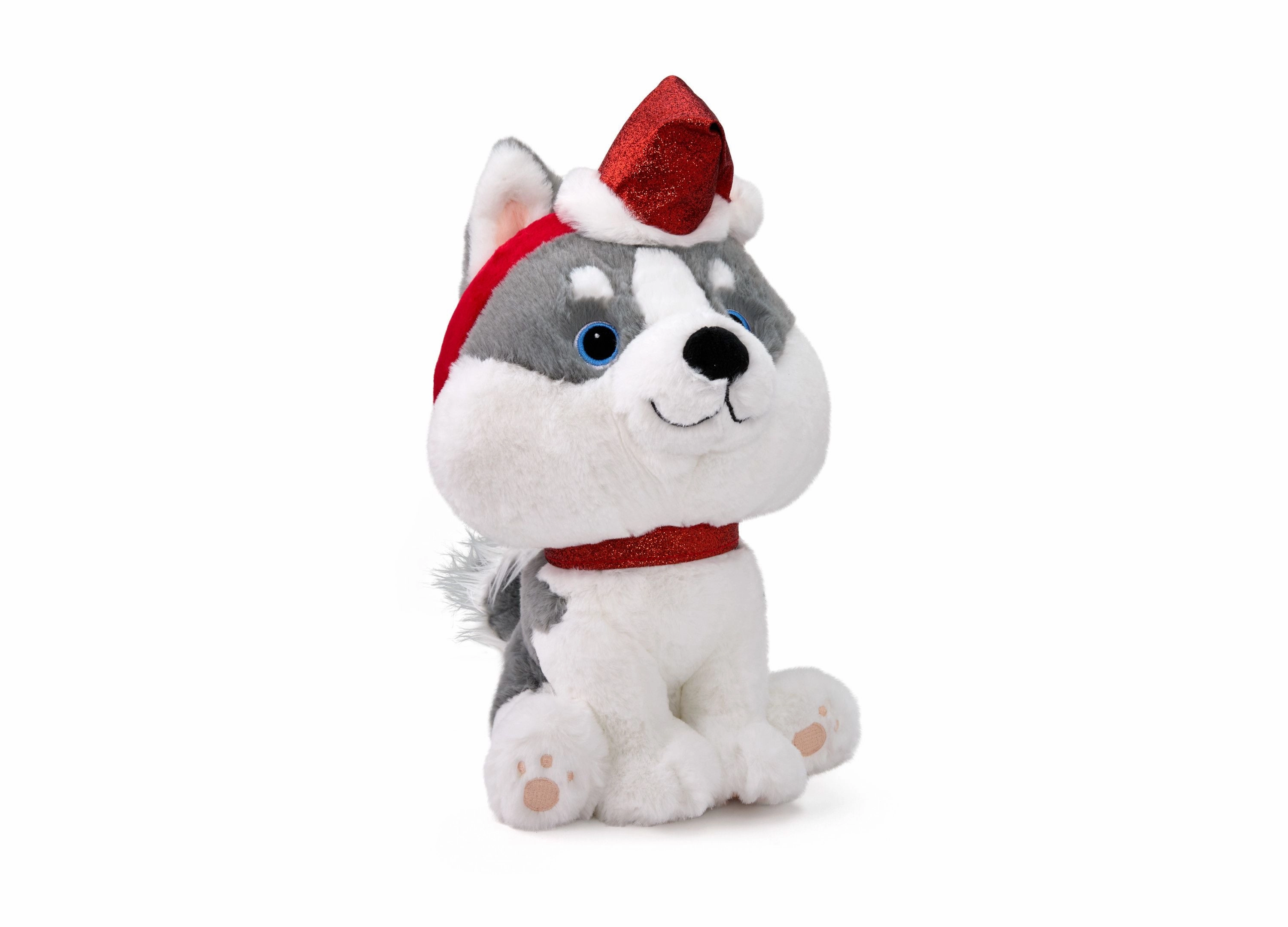 Geoffrey's Toy Box 10 Inch Husky Plush with Festive Christmas Hat
