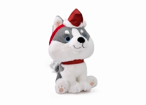 Geoffrey's Toy Box 10 Inch Husky Plush with Festive Christmas Hat