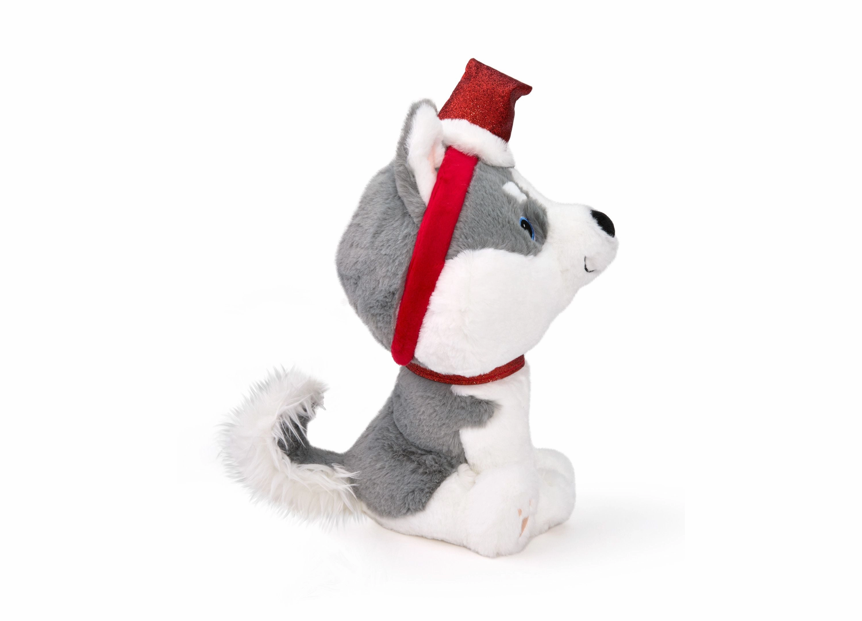 Geoffrey's Toy Box 10 Inch Husky Plush with Festive Christmas Hat