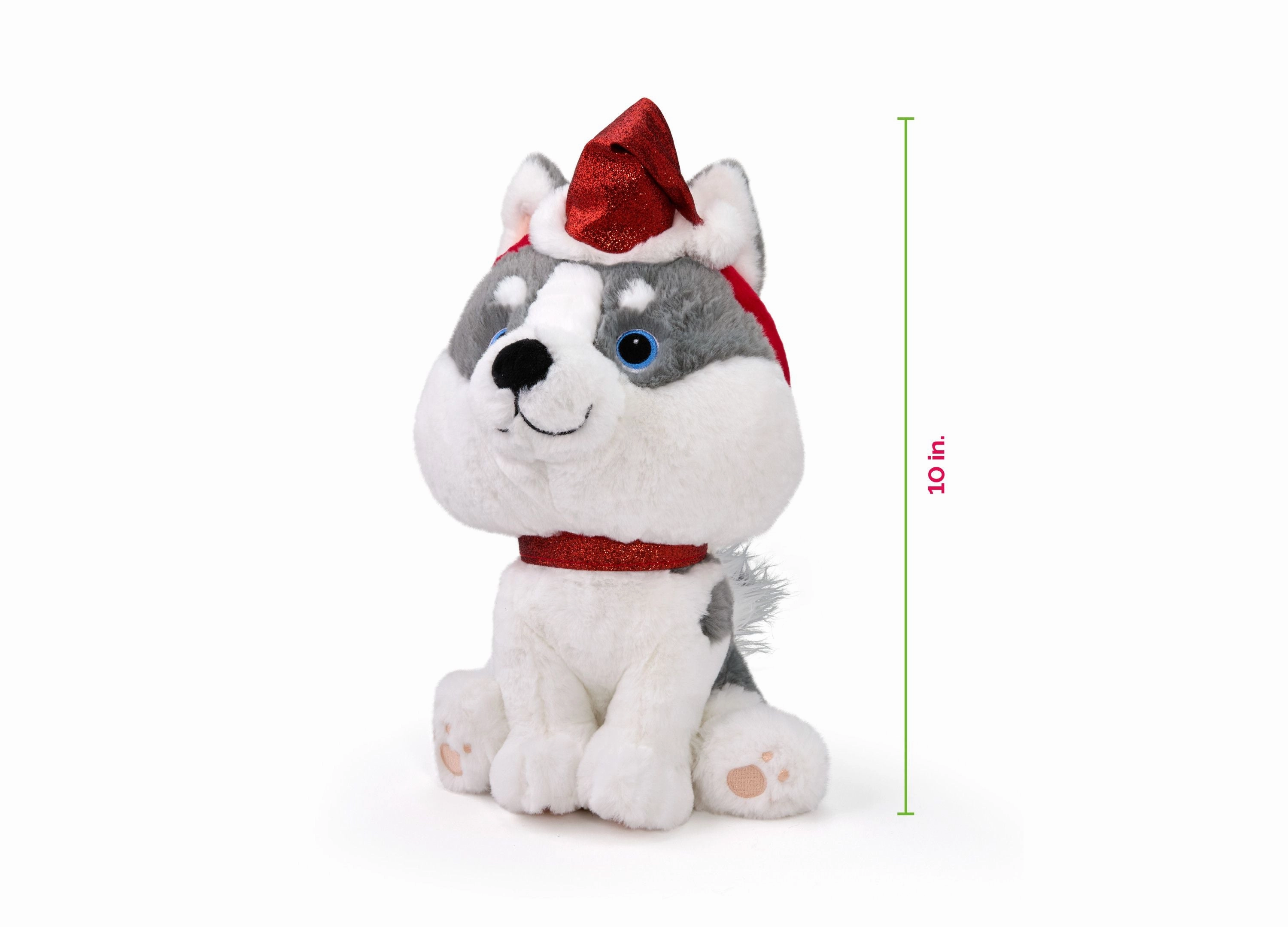 Geoffrey's Toy Box 10 Inch Husky Plush with Festive Christmas Hat