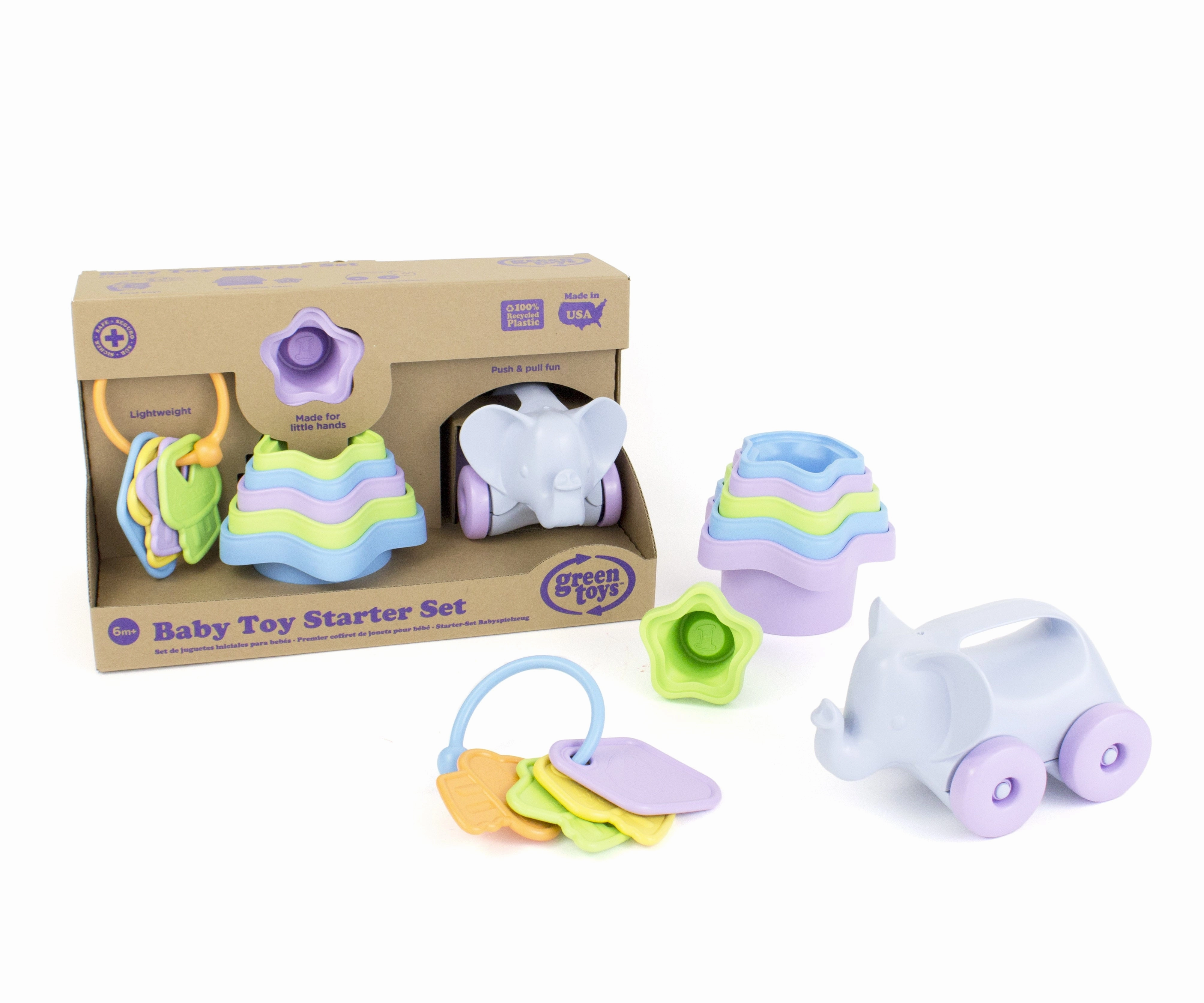 Green Toys Baby Toy Starter Set  Colorful Keys, Cups & Elephant