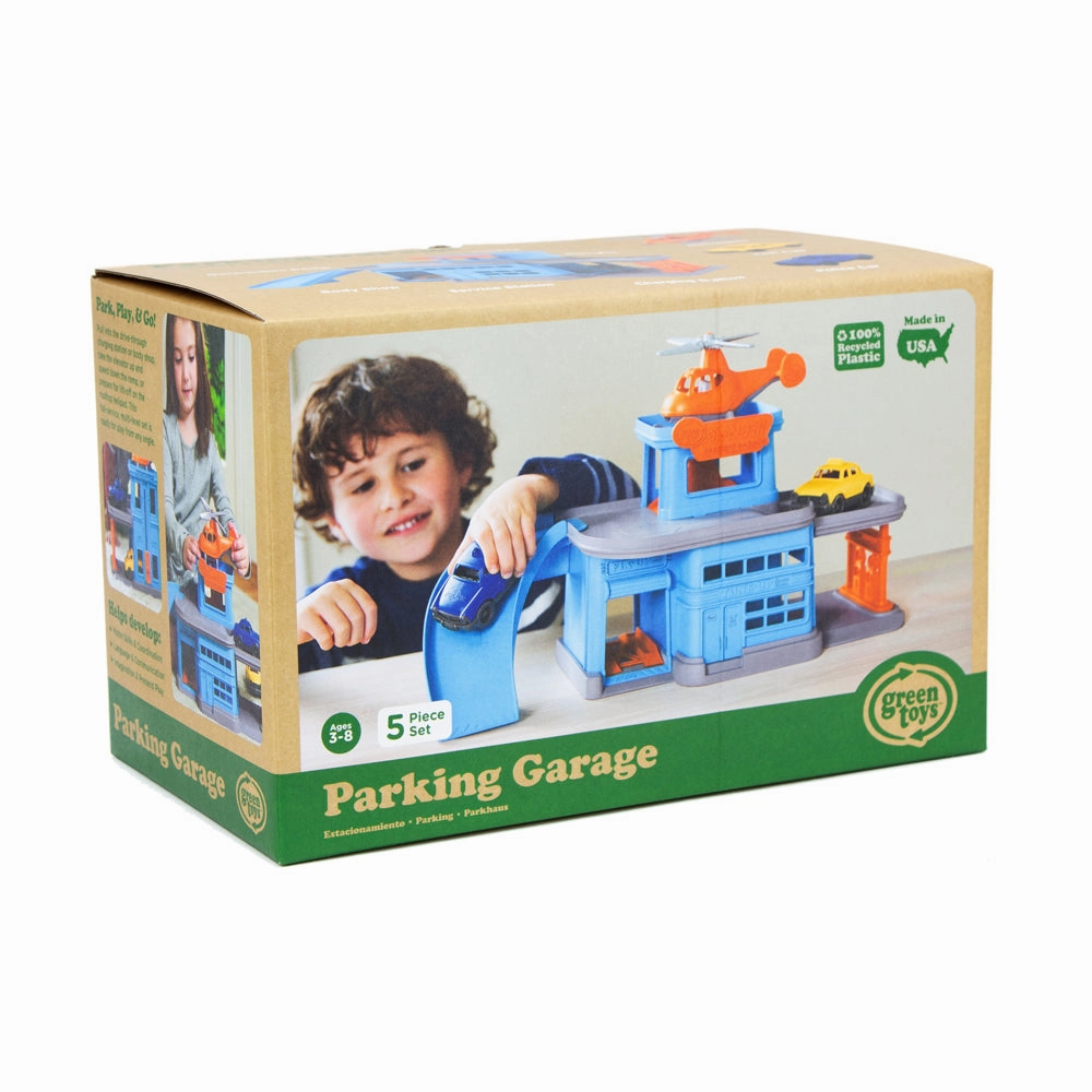 Green Toys Colorful Parking Garage Playset with 3 Vehicles