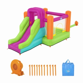 H2OGO! Mega Bouncer Inflatable Jumping Activity Center 10'11" x 6' 6" x 6' with Slide and Mesh Sidewalls