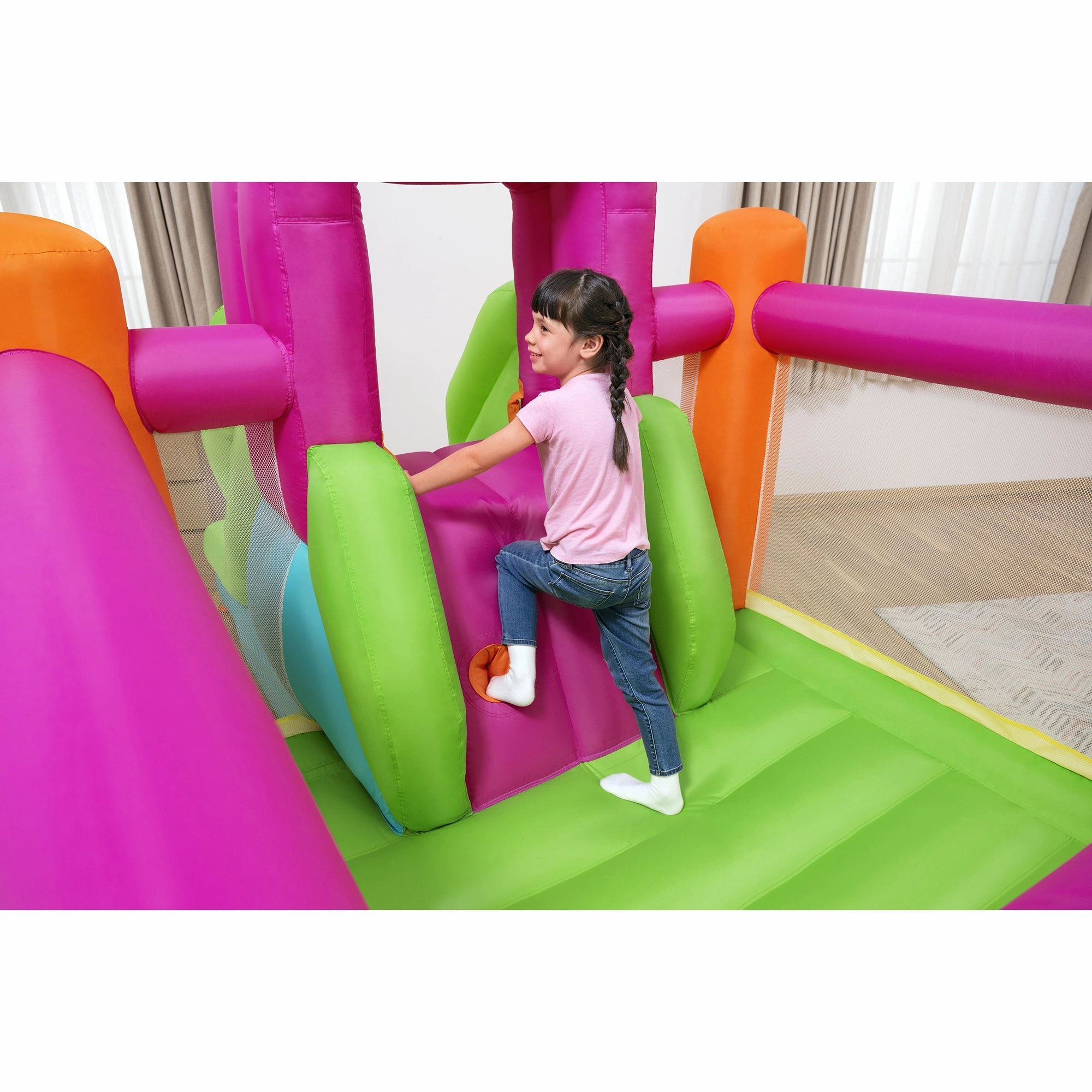 H2OGO! Mega Bouncer Inflatable Jumping Activity Center 10'11" x 6' 6" x 6' with Slide and Mesh Sidewalls