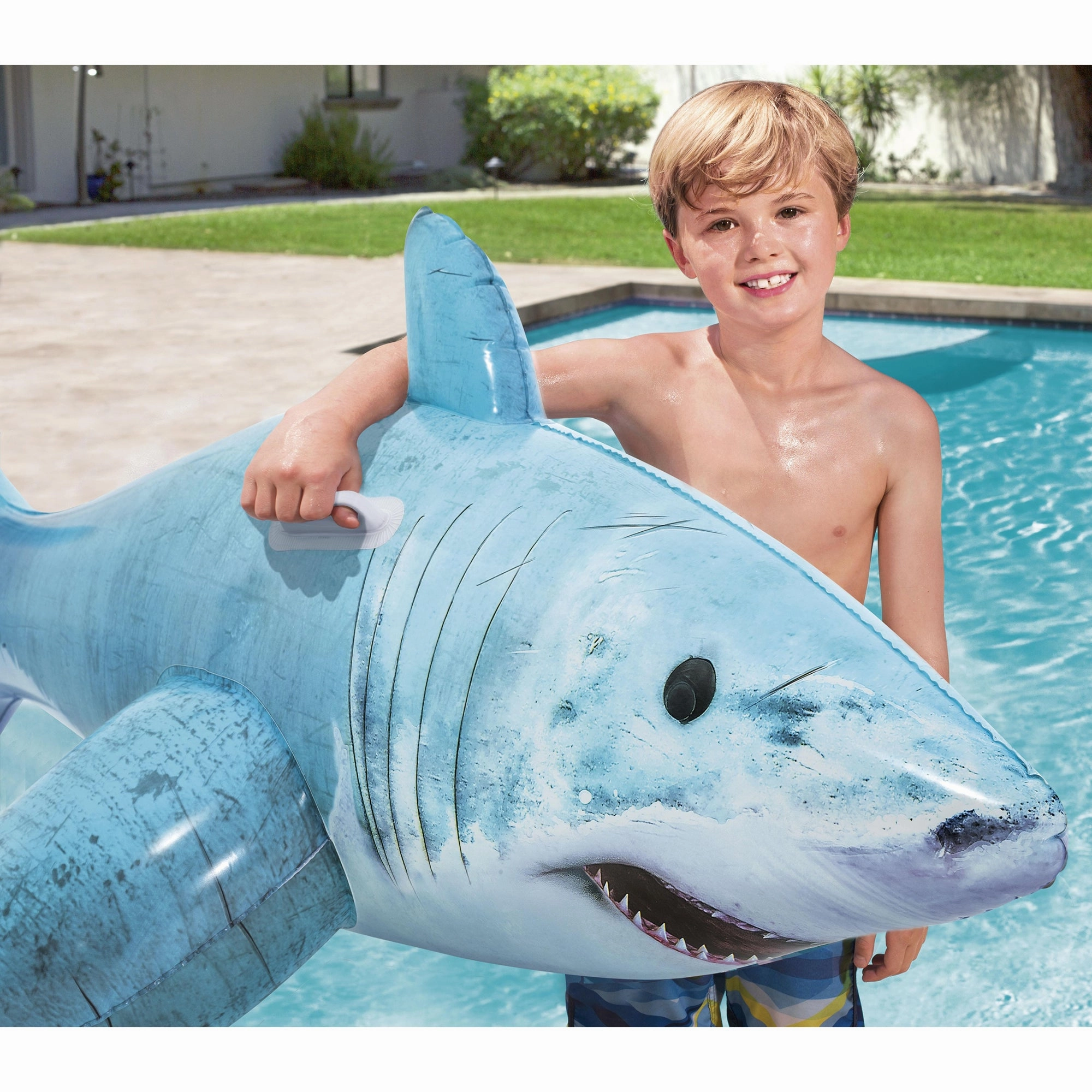 H2OGO! Realistic Shark Ride-On  72" Inflatable Pool Float with Handles