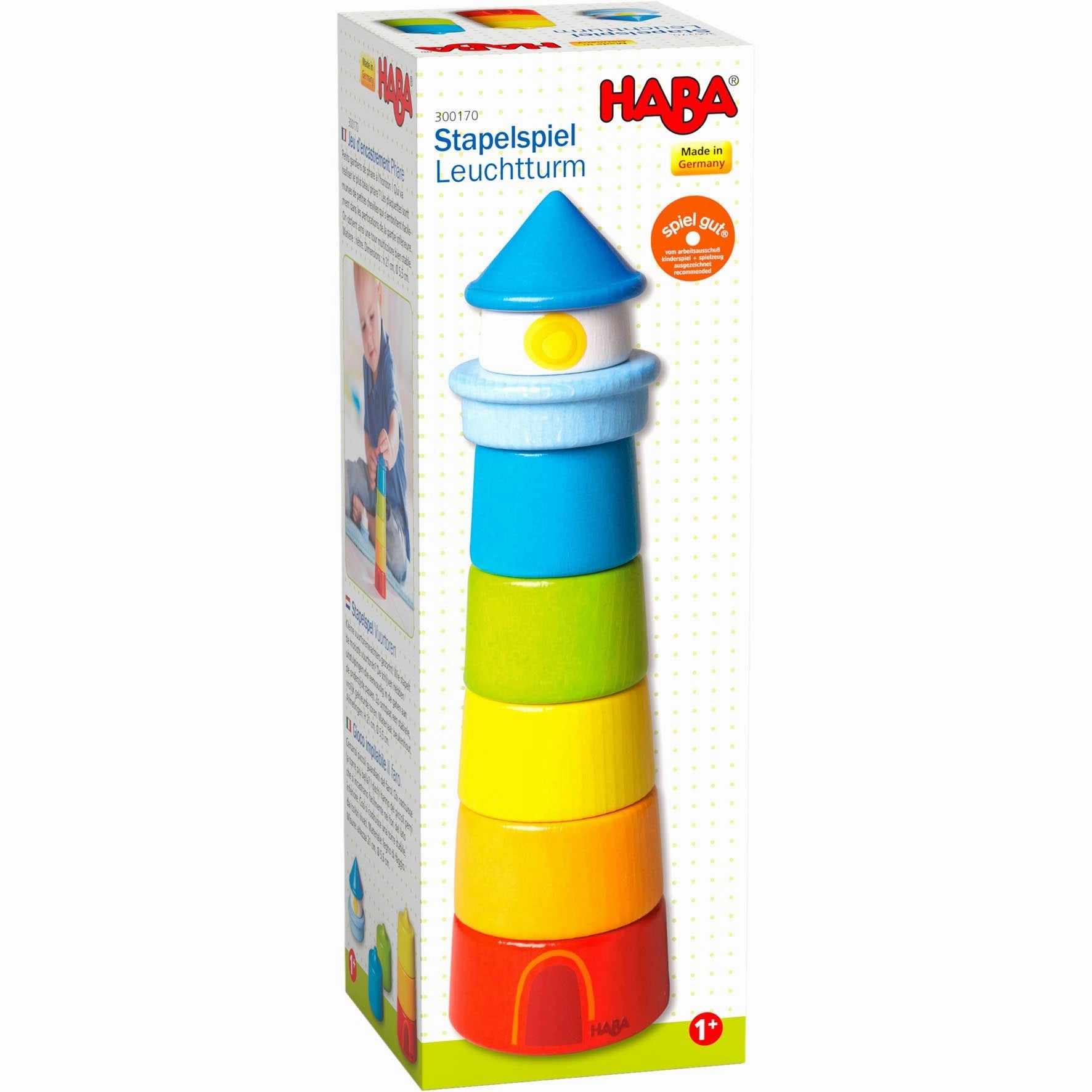 HABA Lighthouse Wooden Rainbow Stacker  Colorful Learning Toy