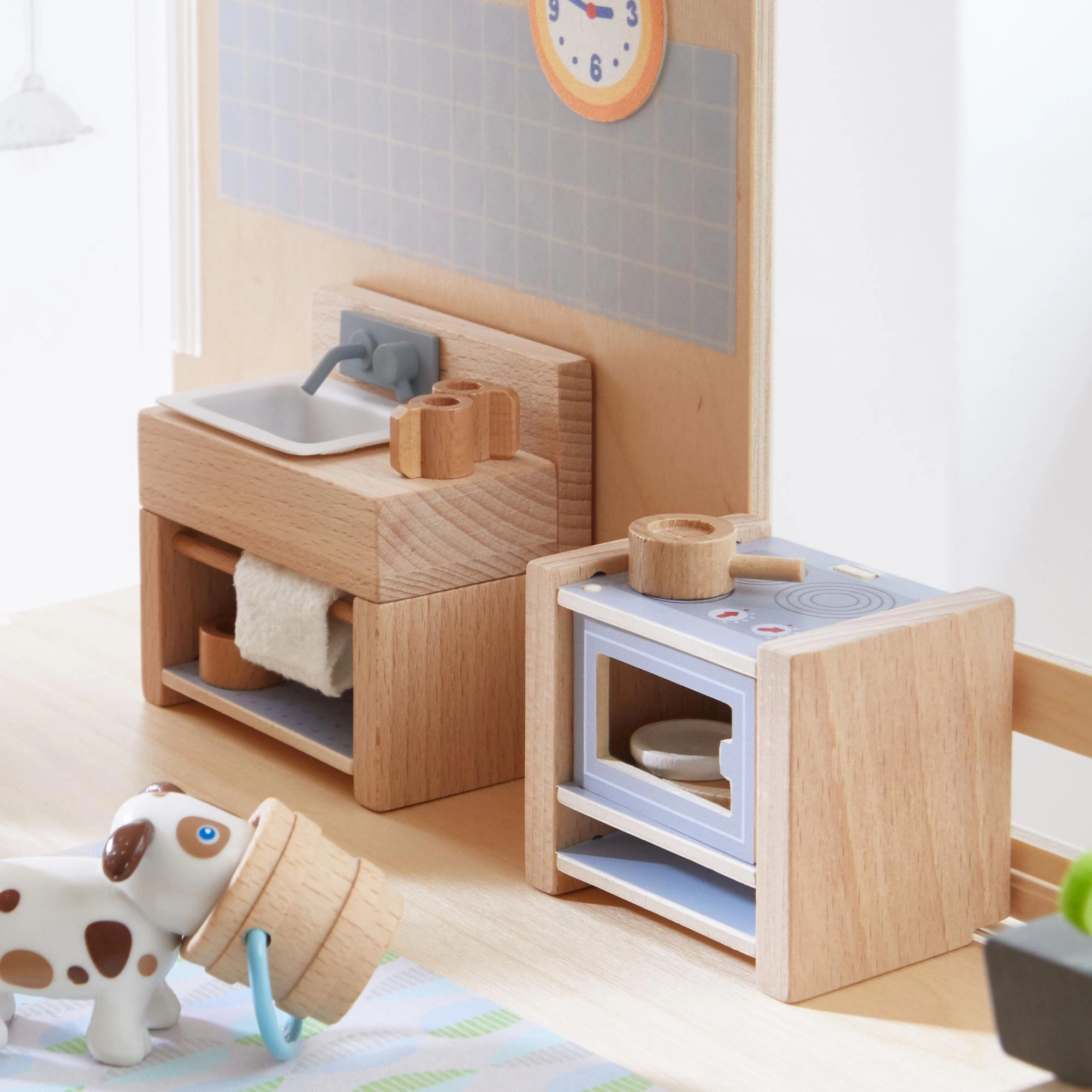 HABA Little Friends Kitchen Room Set - Colorful Wooden Playset