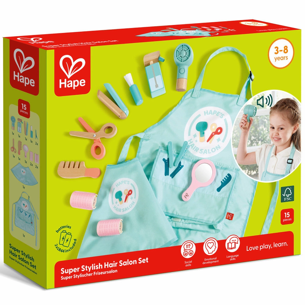 Hape 15pc Super Stylish Hair Salon Play Set - Teal & Pink