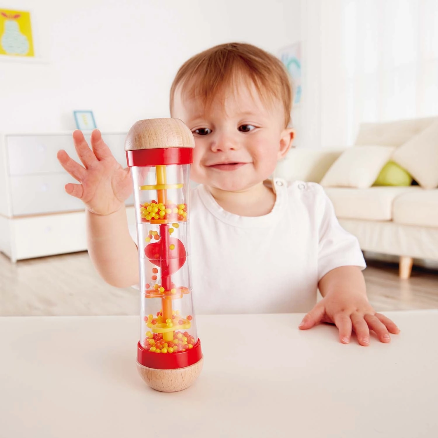 Hape Beaded Raindrops Toy For Kids Mini Wooden Musical Shake & Rattle Rainmaker