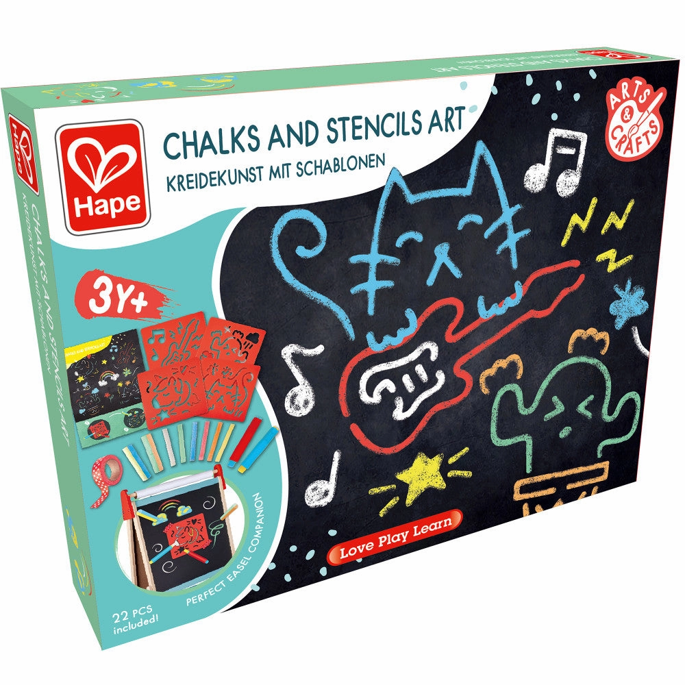 Hape Chalks & Stencils Art Kit - 22 Piece Activity Set for Kids