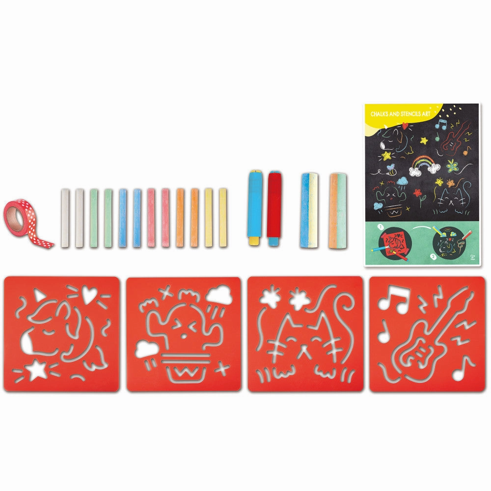 Hape Chalks & Stencils Art Kit - 22 Piece Activity Set for Kids