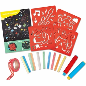 Hape Chalks & Stencils Art Kit - 22 Piece Activity Set for Kids