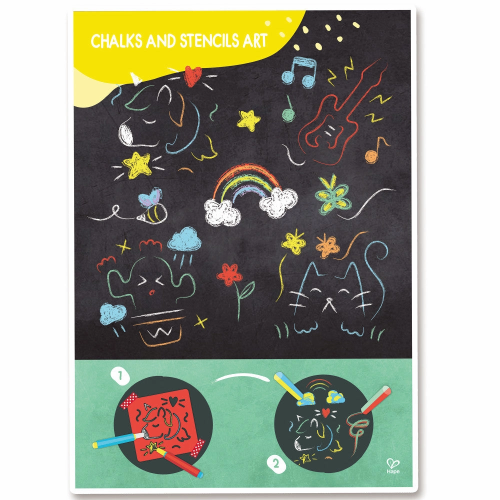 Hape Chalks & Stencils Art Kit - 22 Piece Activity Set for Kids