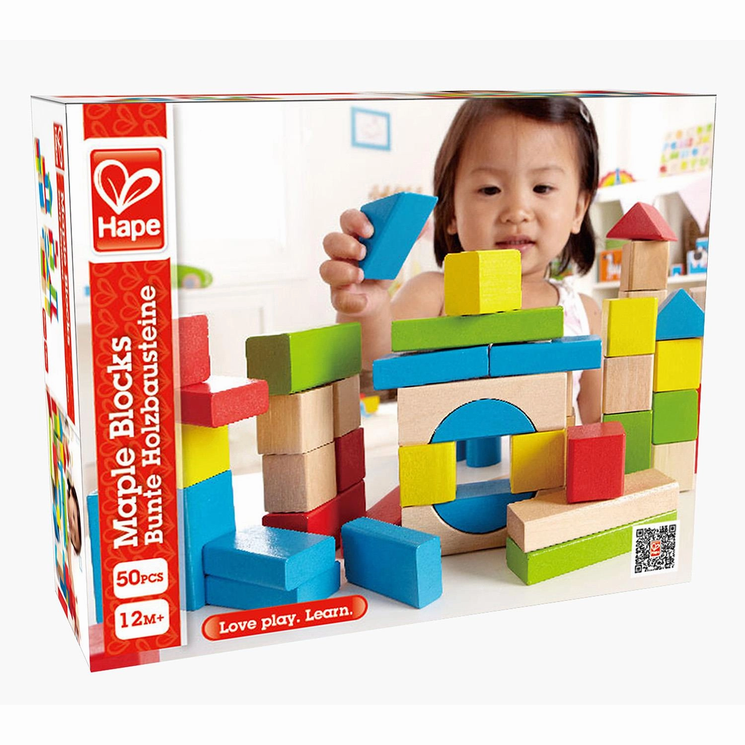 Hape Children's Maple Wooden Building Blocks & Cotton Bag for Ages 1 