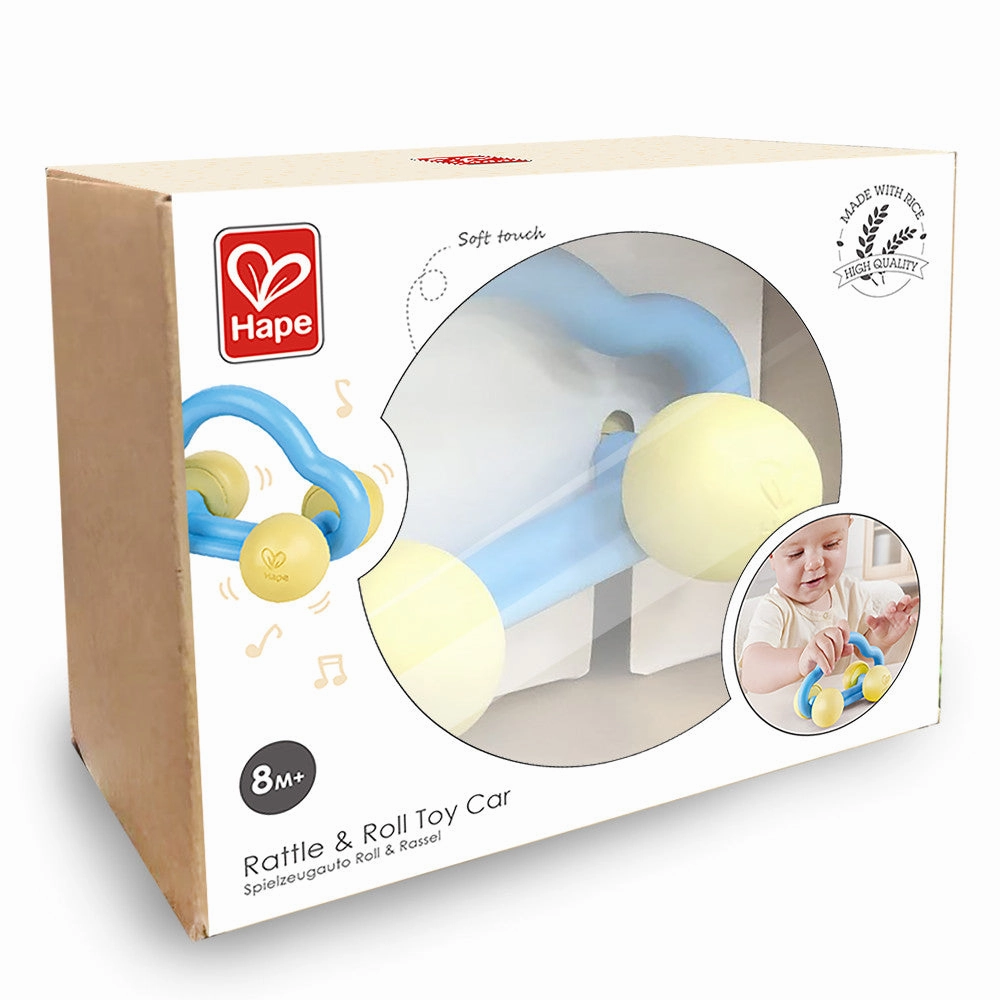 Hape Eco-Friendly Rattle & Roll Toy Car  Blue & Yellow