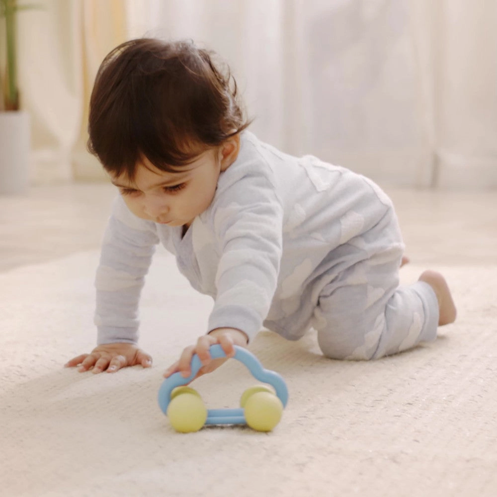 Hape Eco-Friendly Rattle & Roll Toy Car  Blue & Yellow