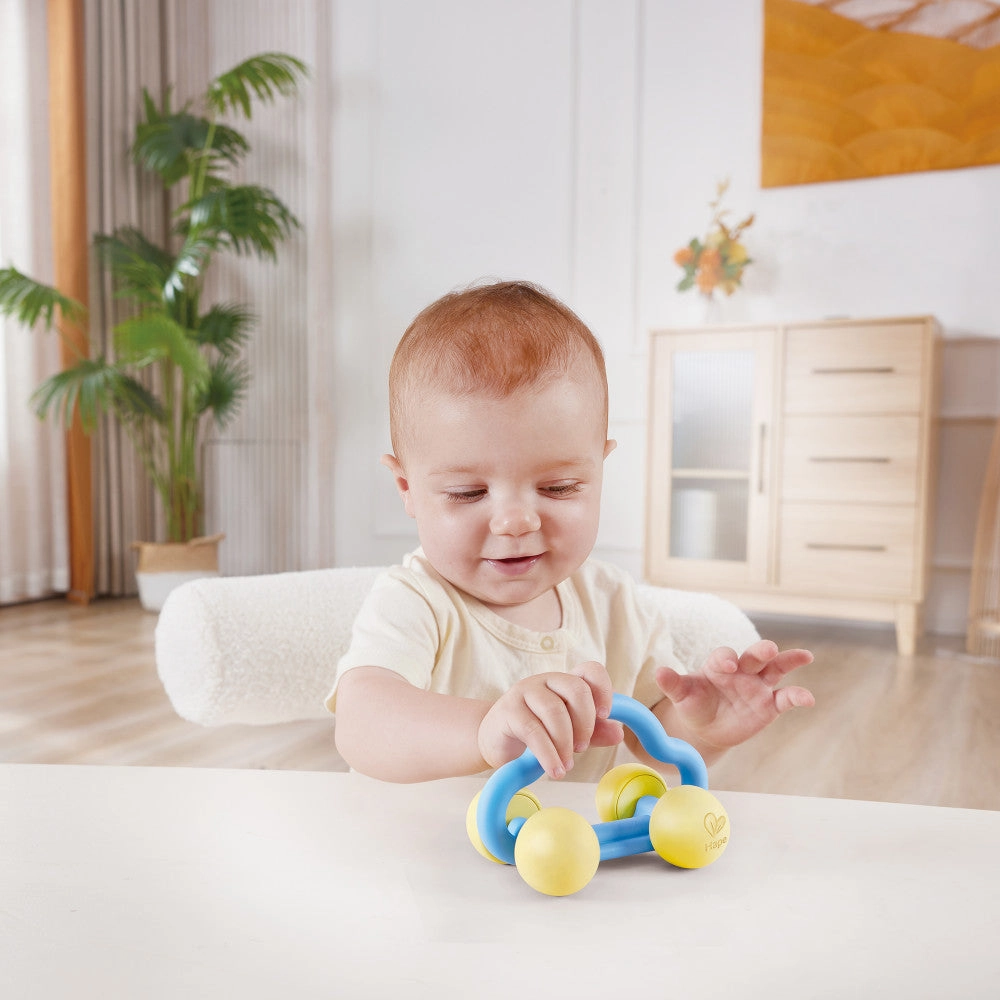 Hape Eco-Friendly Rattle & Roll Toy Car  Blue & Yellow