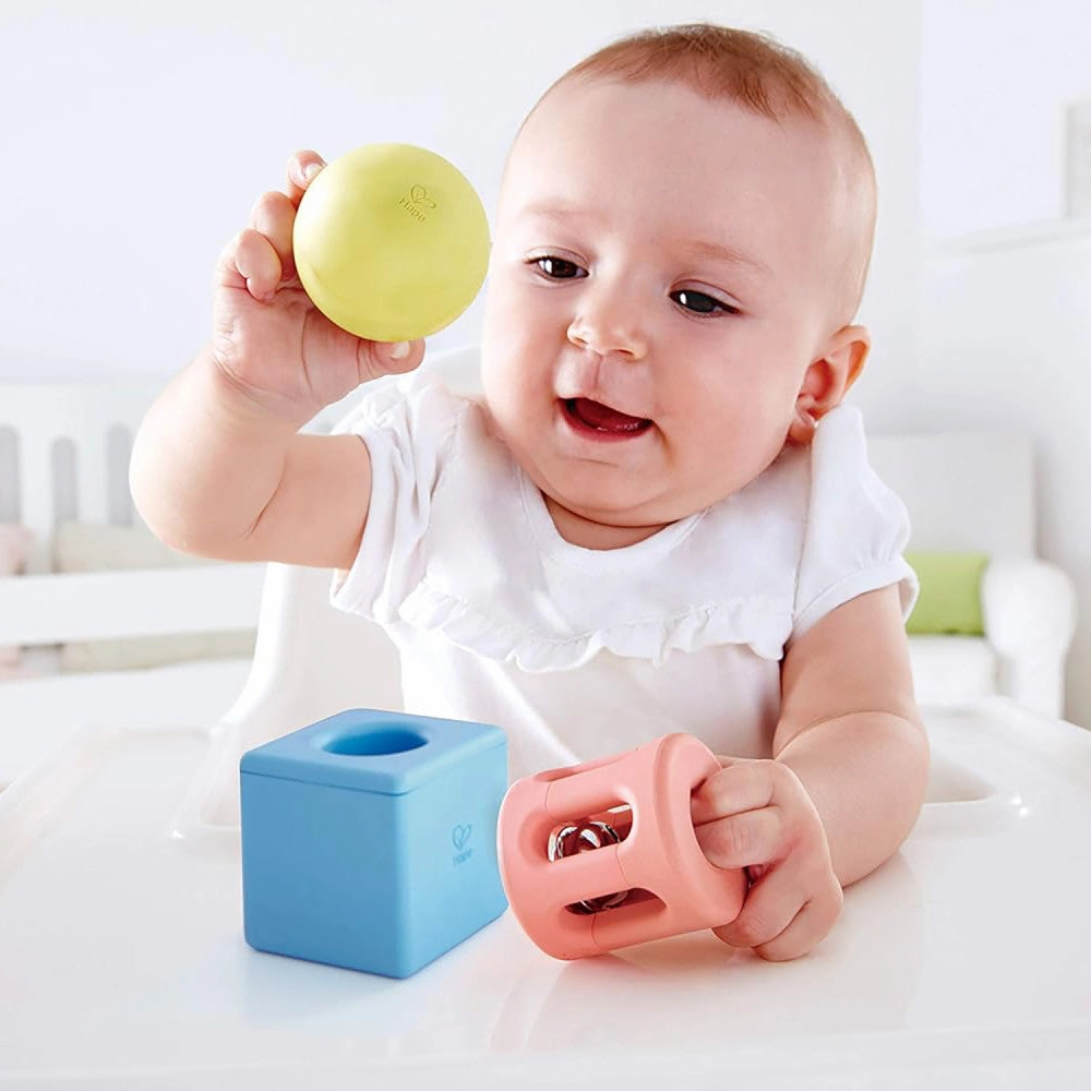 Hape Geometric Rattle Trio - 3pc Teething & Shake Toy