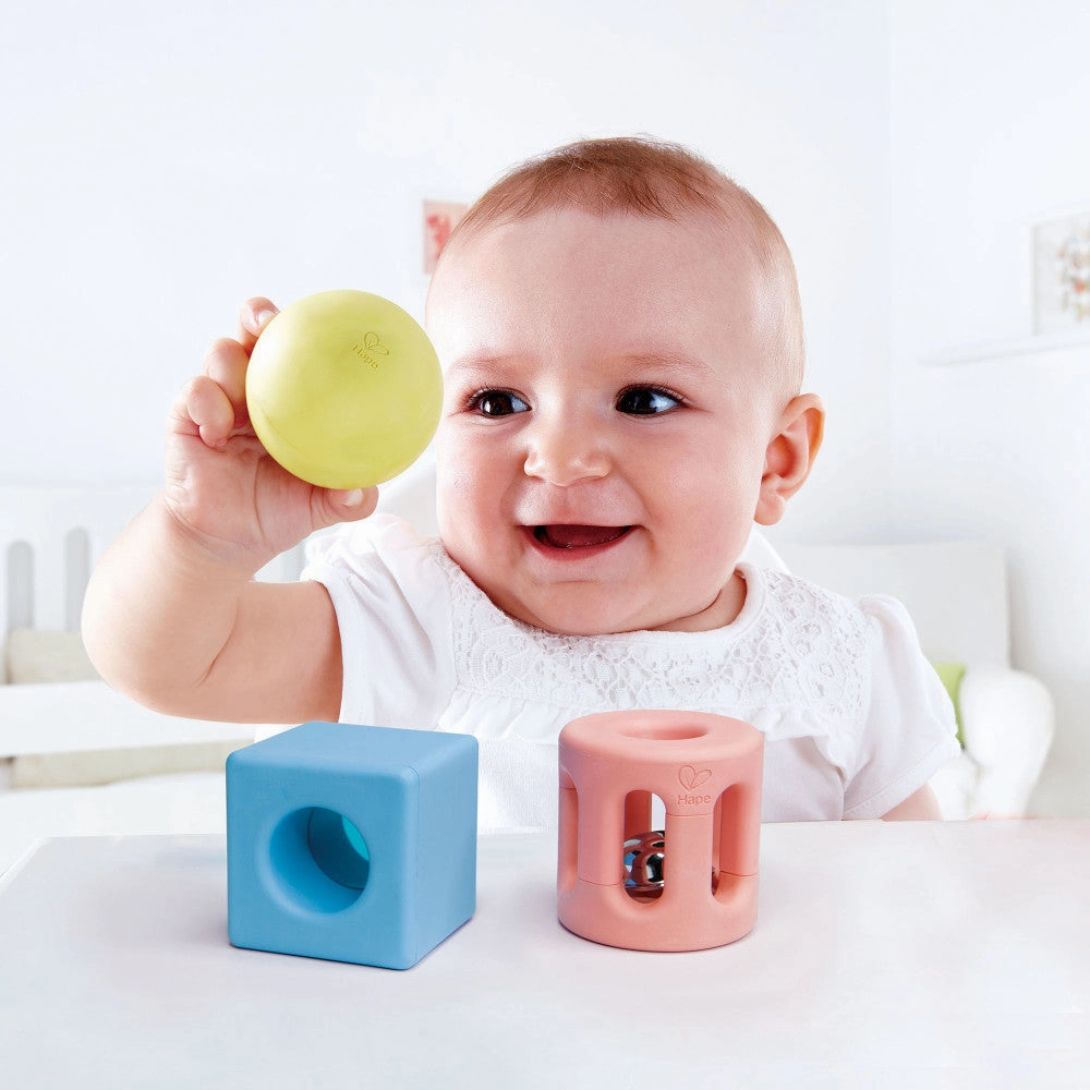 Hape Geometric Rattle Trio - 3pc Teething & Shake Toy