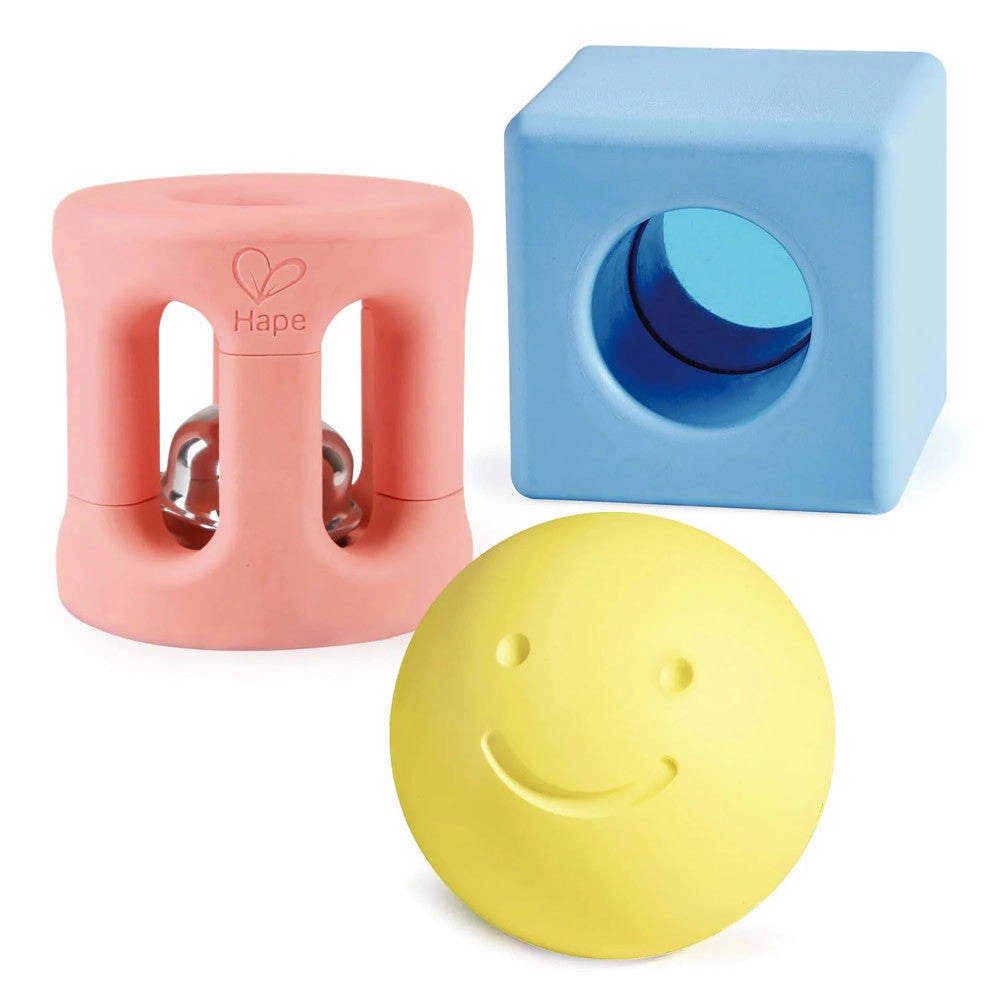 Hape Geometric Rattle Trio - 3pc Teething & Shake Toy