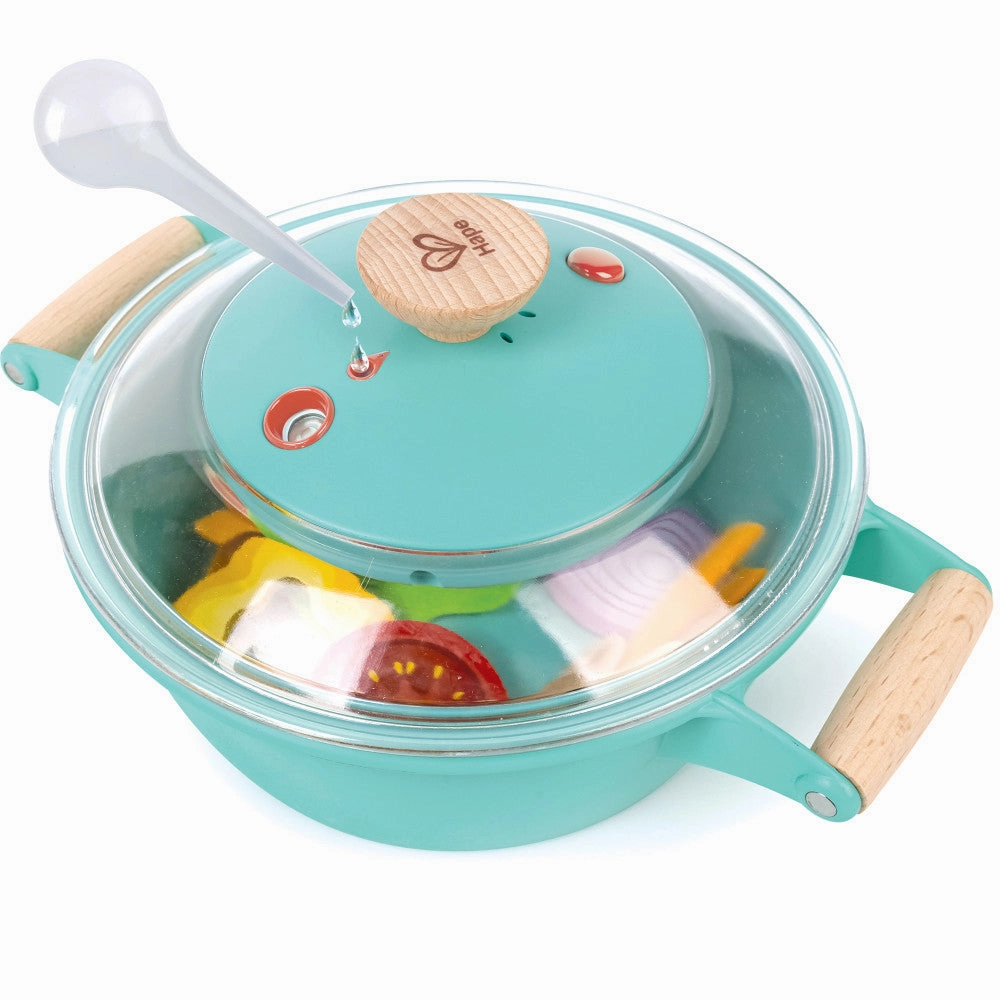 Hape Little Chef Teal Wooden Kitchen Playset - 9pc Cooking & Steam Set