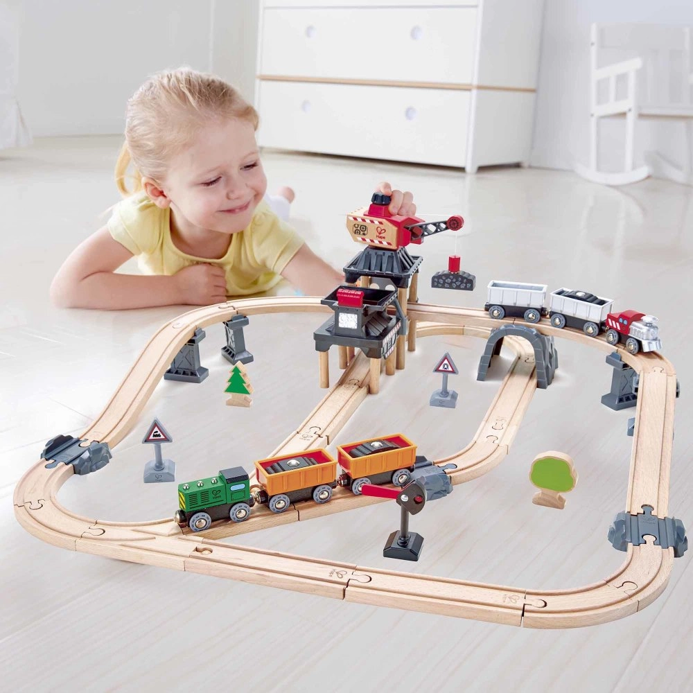 Hape Mining Loader Set - 12pc Wooden Train Yard Playset